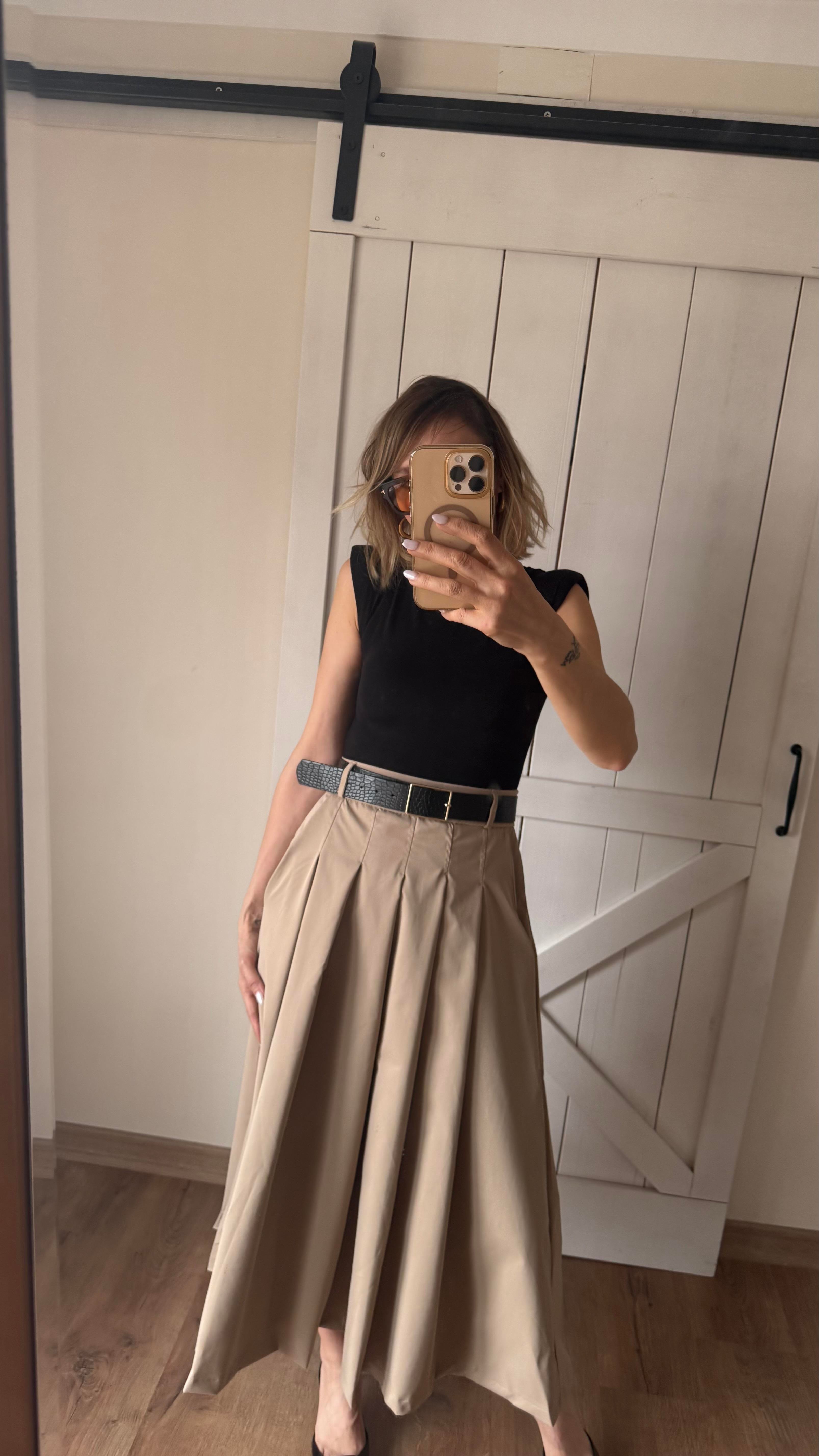 Siyah-Taba Vatkalı Ve Kemerli Kontrast Elbise