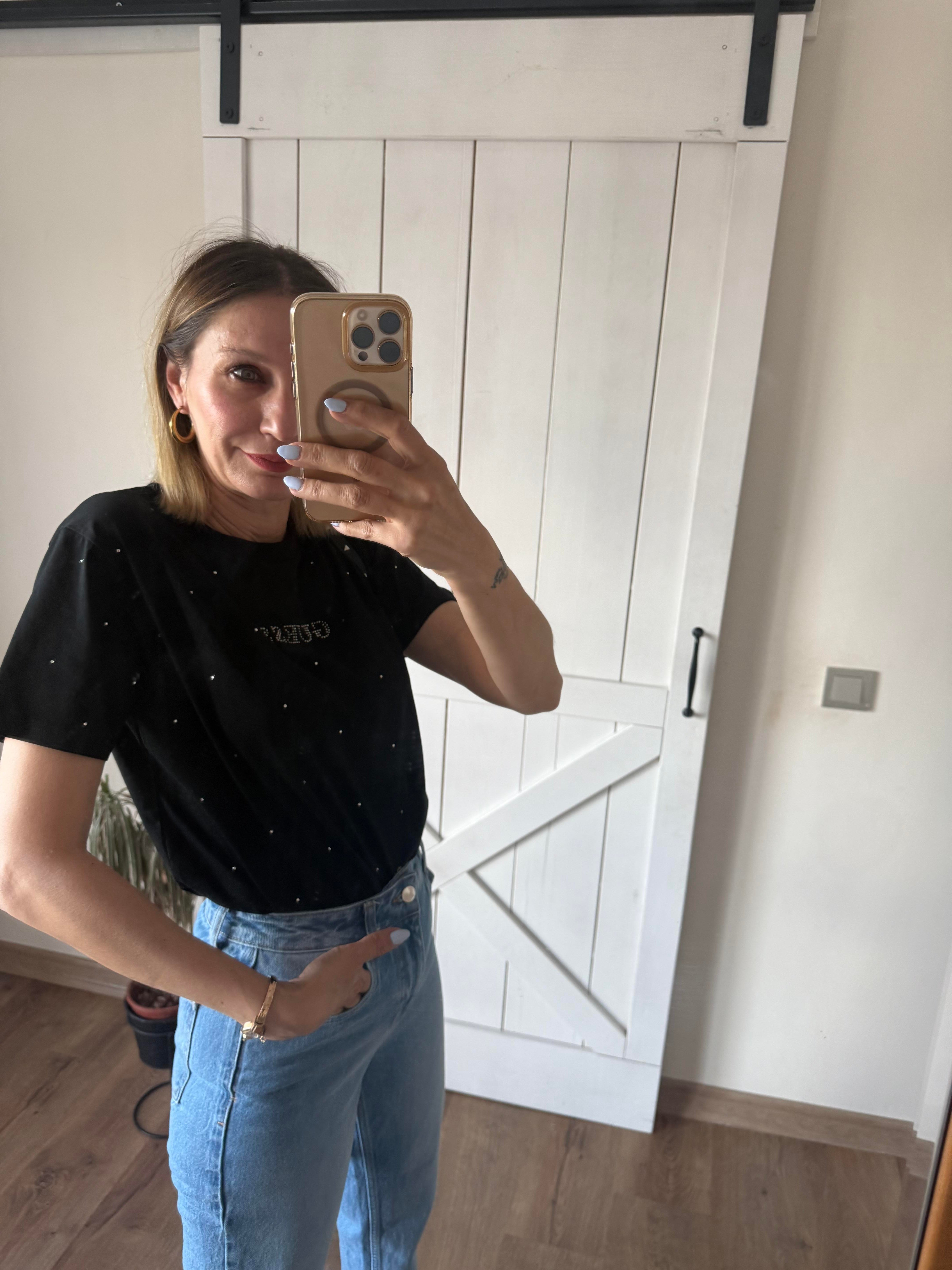 Siyah Taş İşlemeli Tshirt