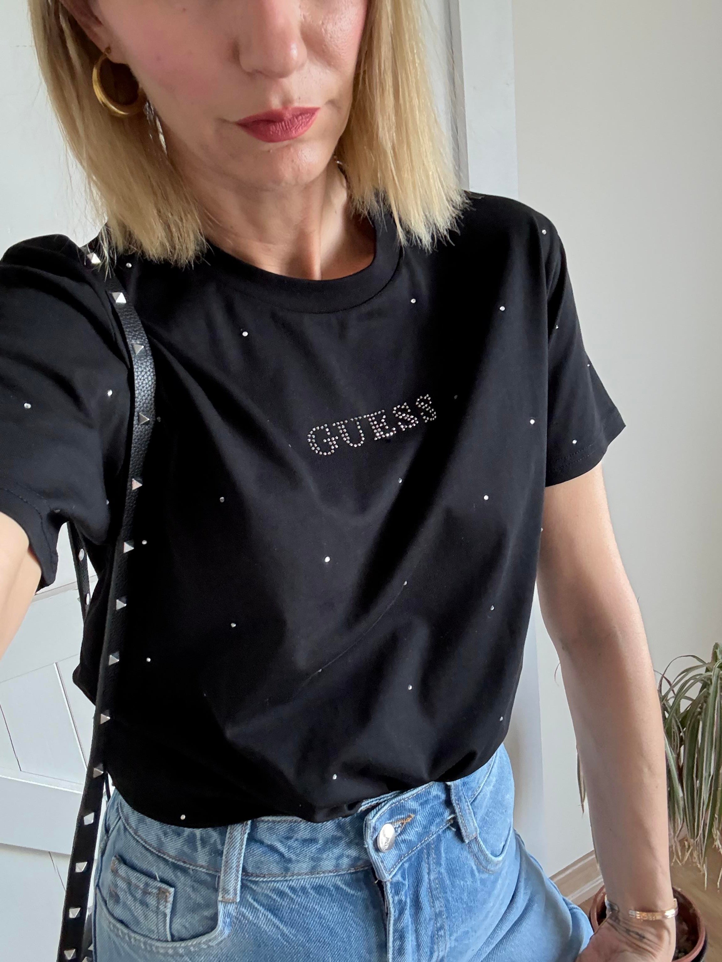 Siyah Taş İşlemeli Tshirt