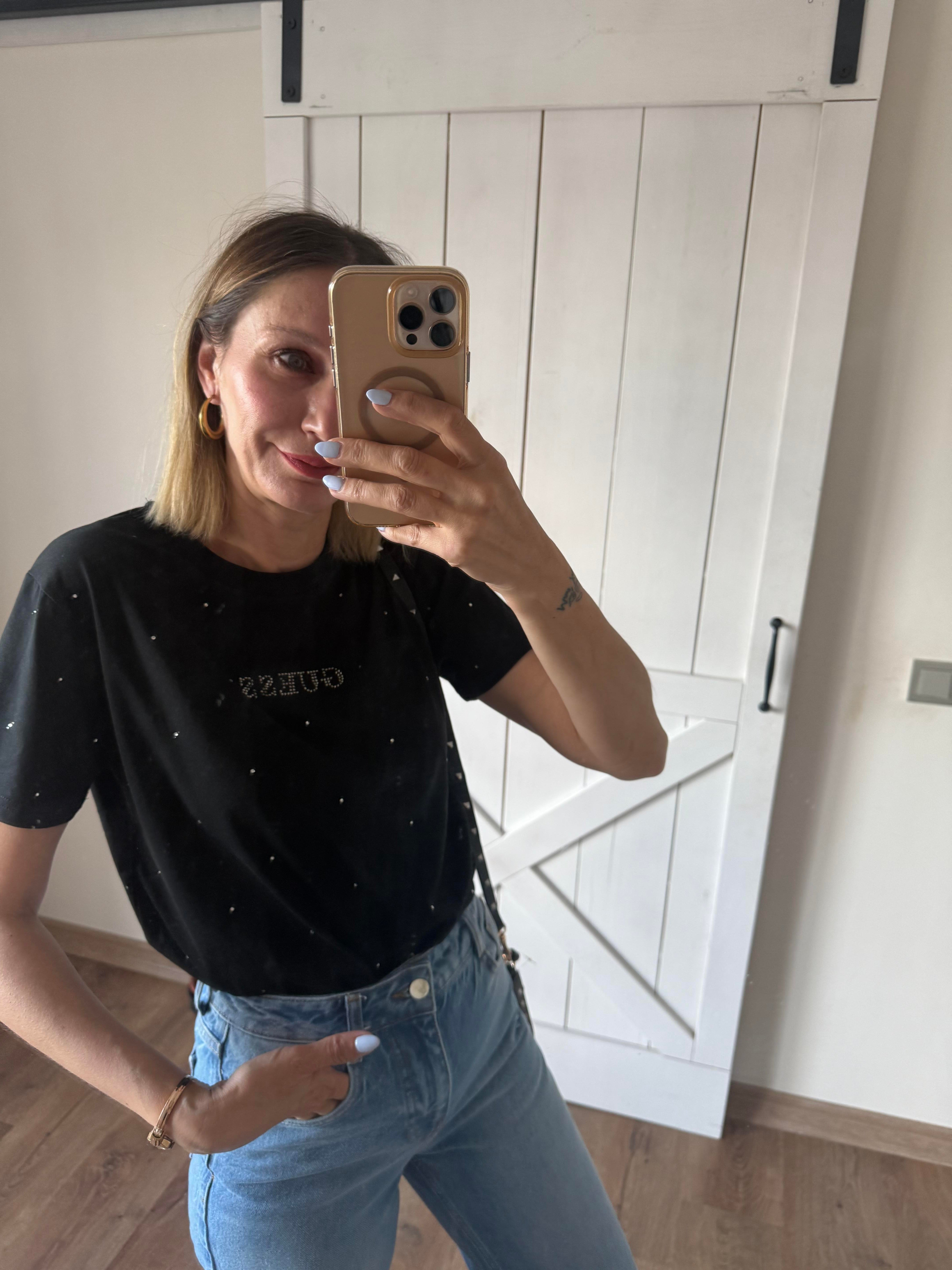 Siyah Taş İşlemeli Tshirt