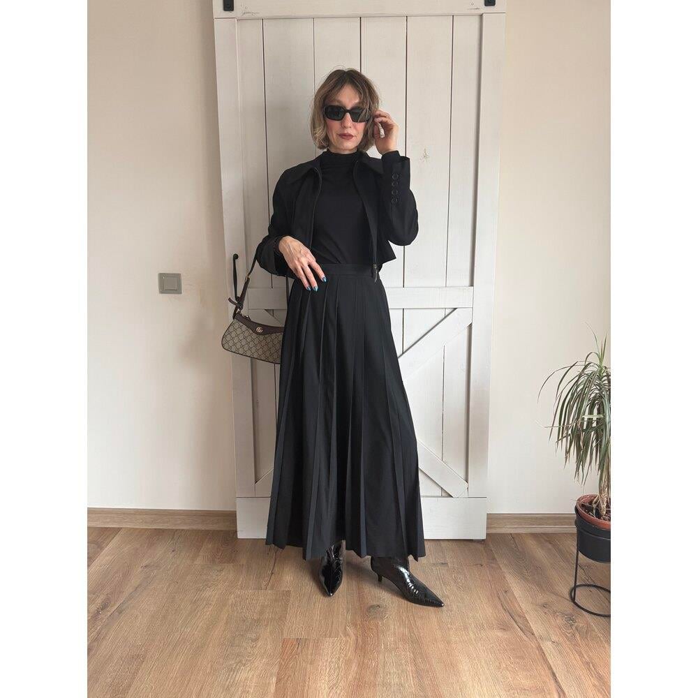 Siyah Uzun Etekli Ceket Kadın İkili Takım 