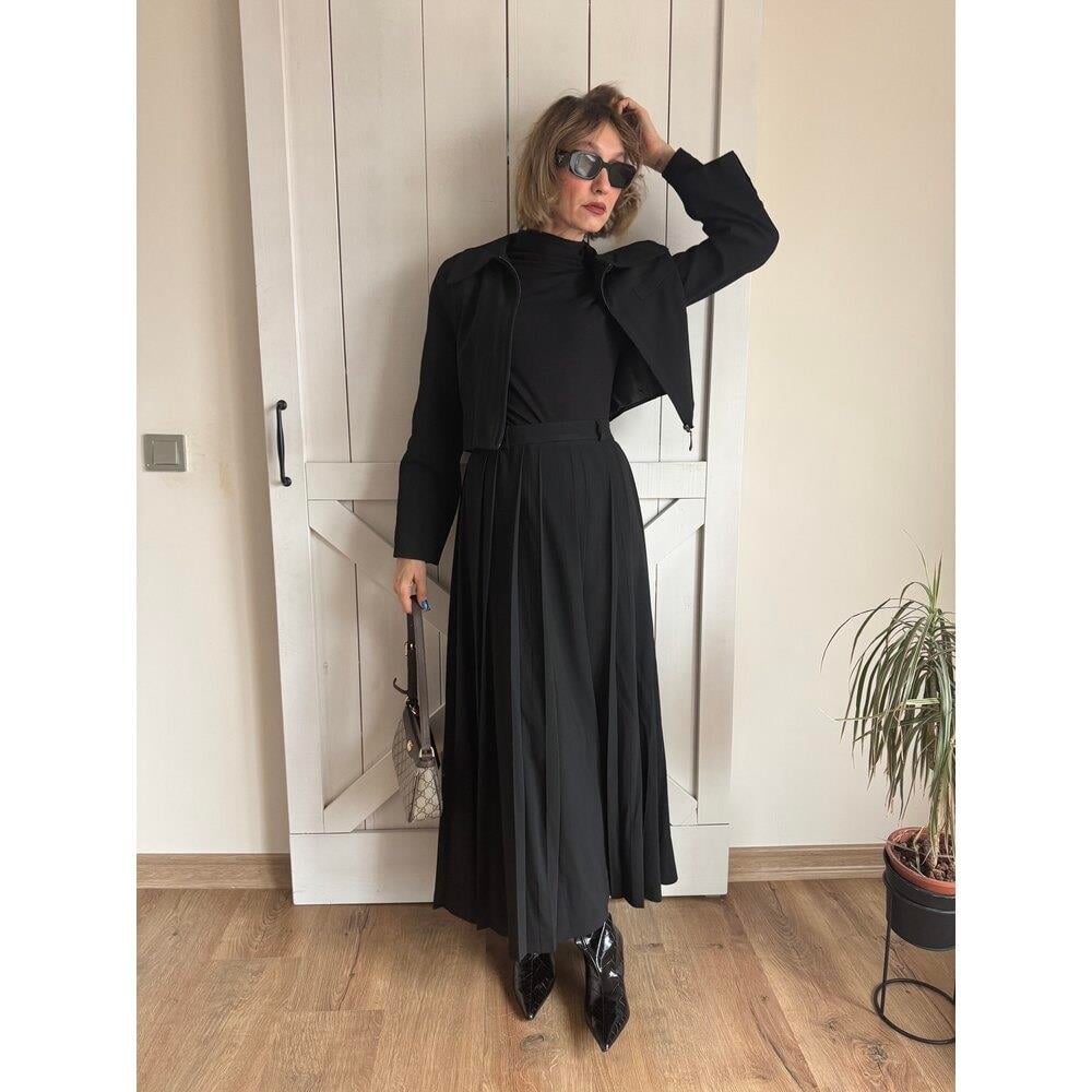 Siyah Uzun Etekli Ceket Kadın İkili Takım 