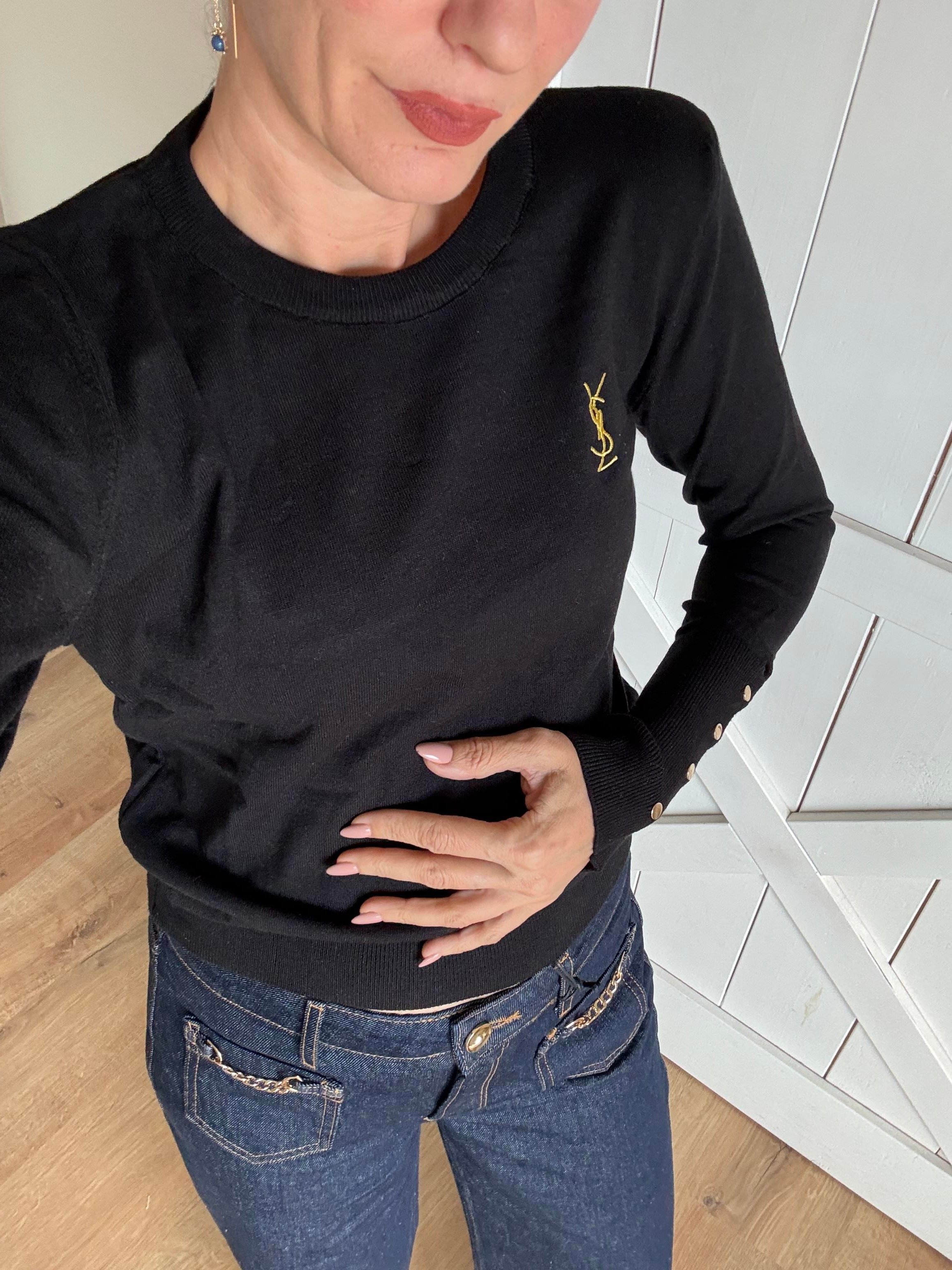 Siyah Ysl Bilekleri Zımbalı Triko