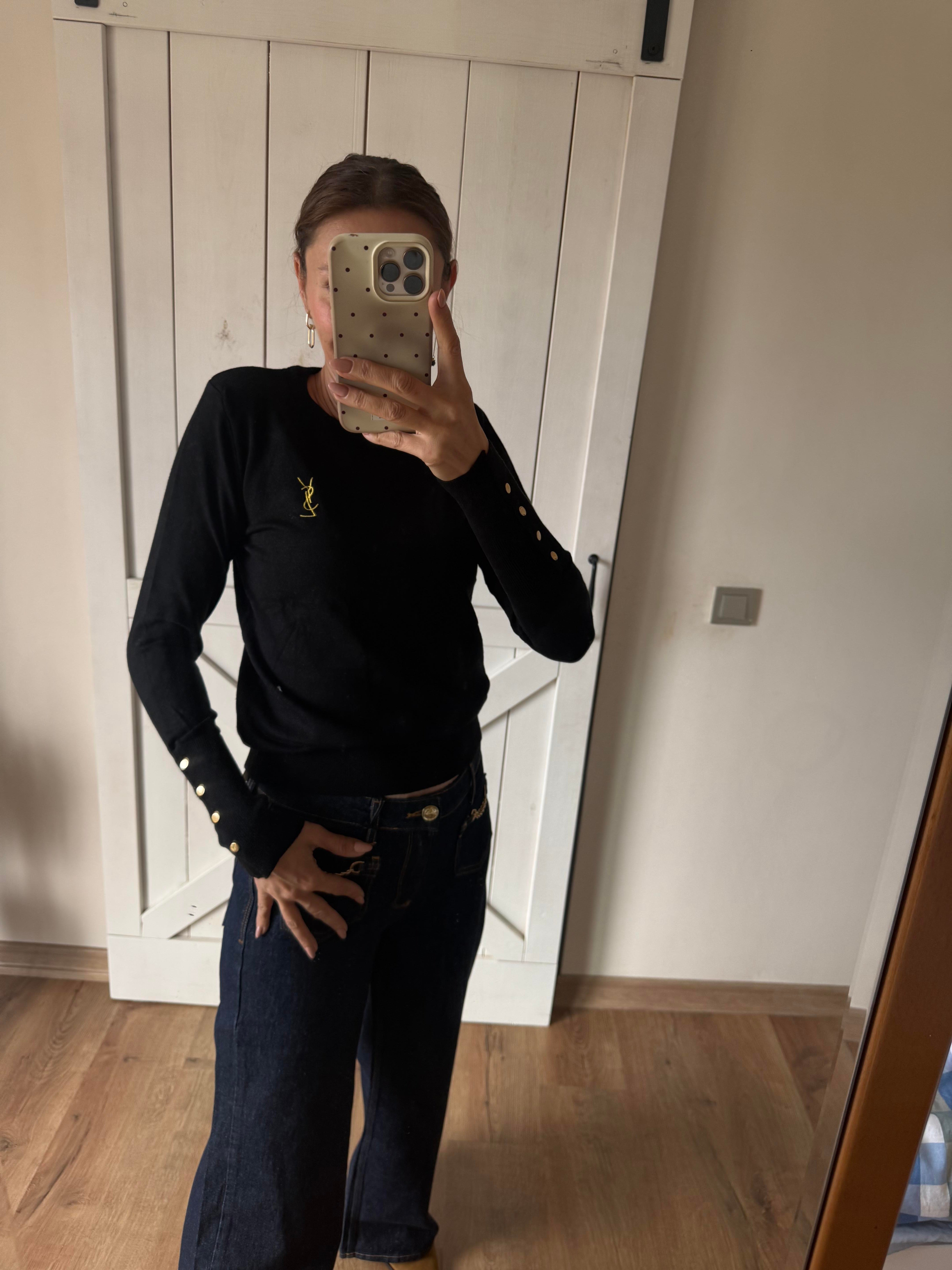 Siyah Ysl Bilekleri Zımbalı Triko