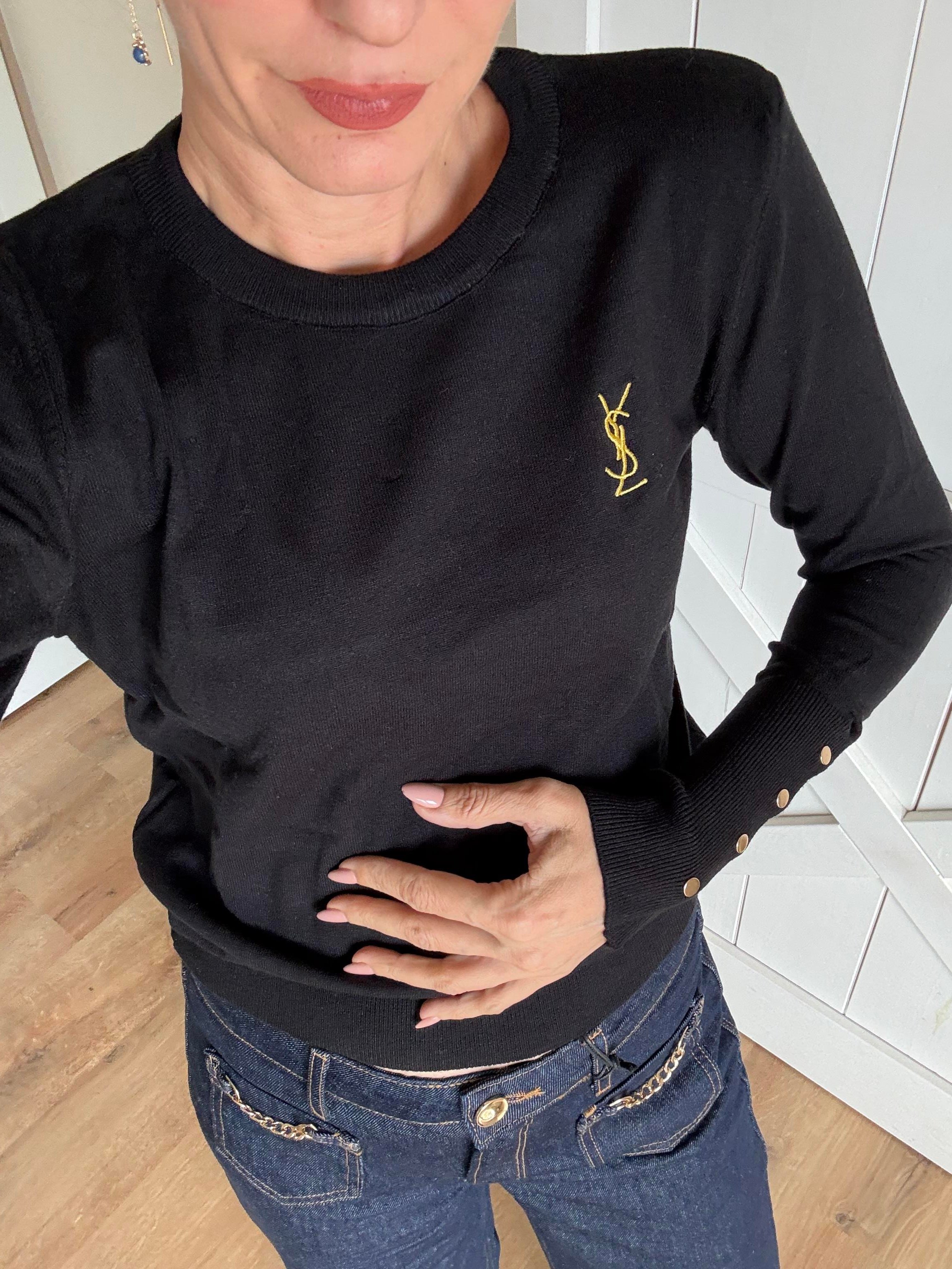 Siyah Ysl Bilekleri Zımbalı Triko