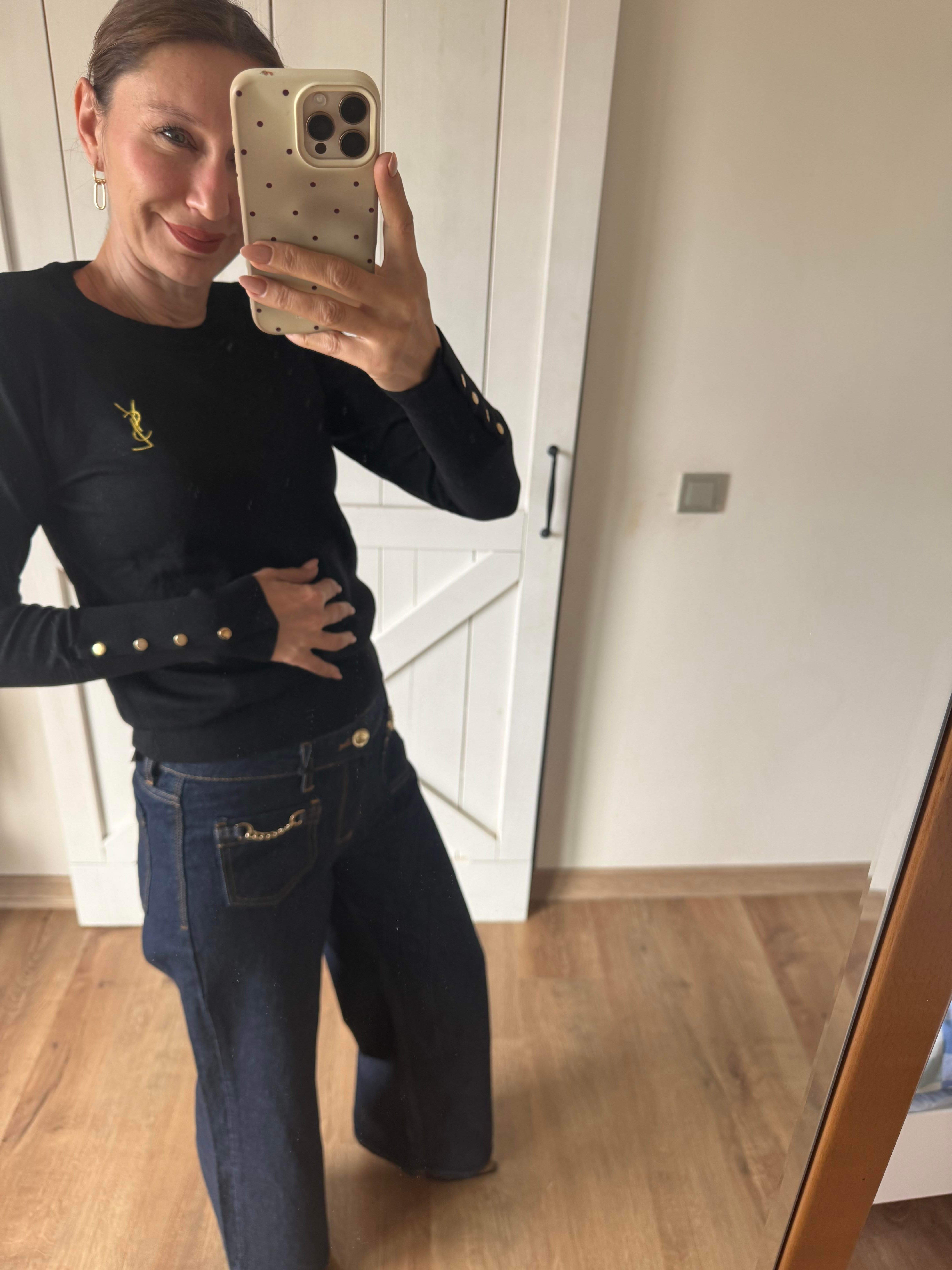 Siyah Ysl Bilekleri Zımbalı Triko