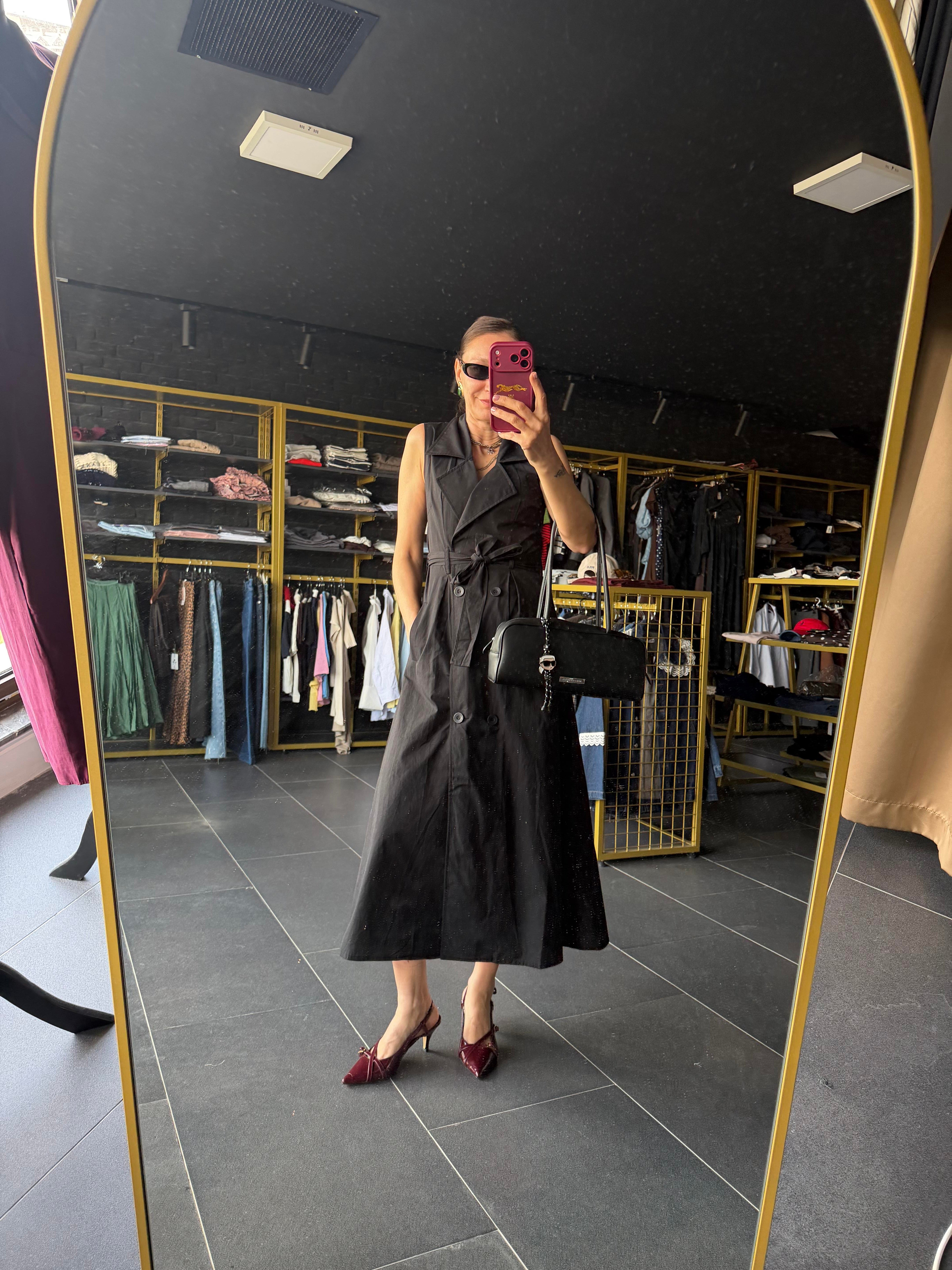 Soft Geniş Yaka Kruvaze Siyah Elbise