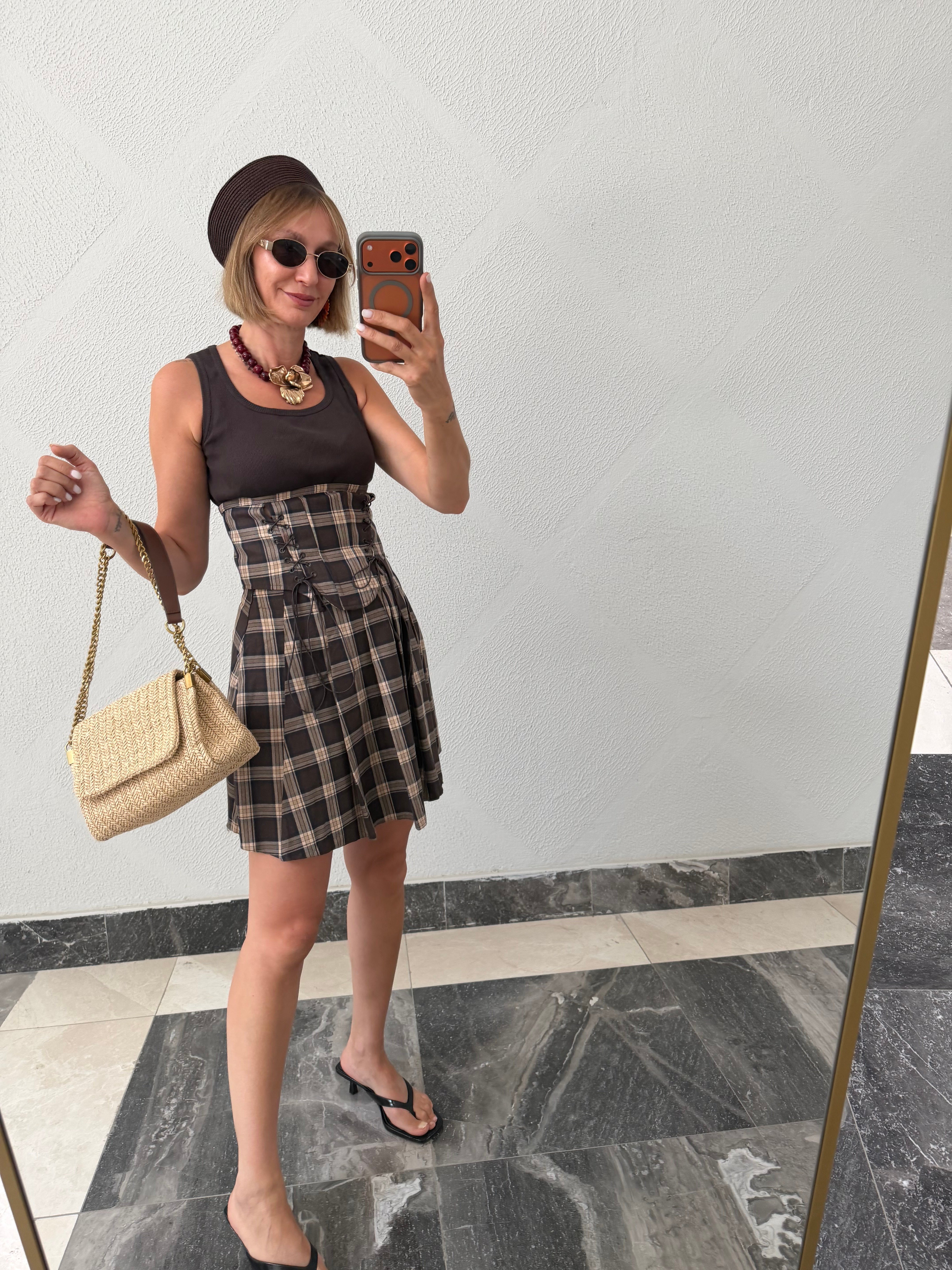 Sophia Orijinal Model , Korsajlı Bluz & Şortlu Etek Takım