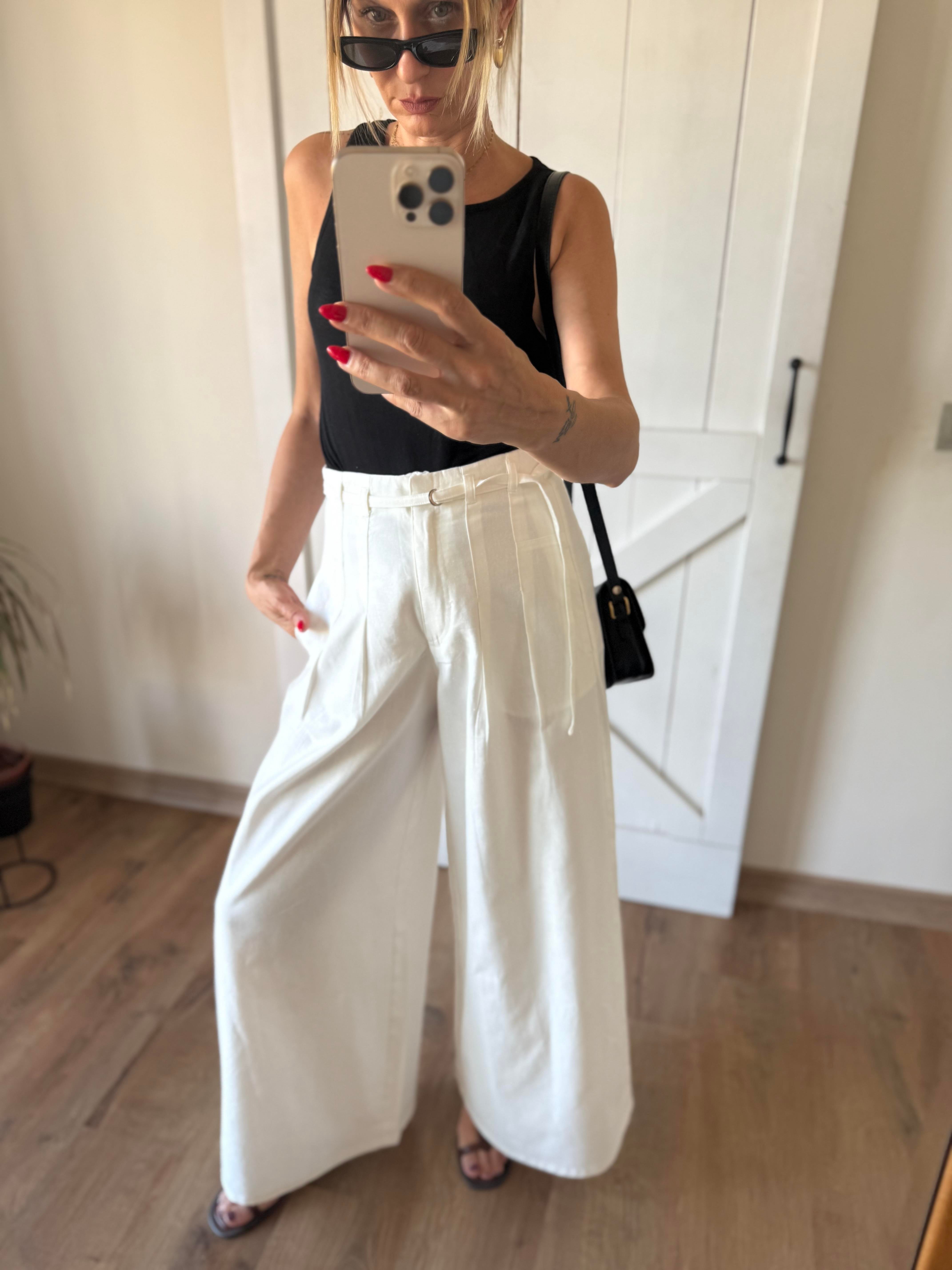 Sullt Massi Ekru Çift Pensli Bol Paça Pantolon