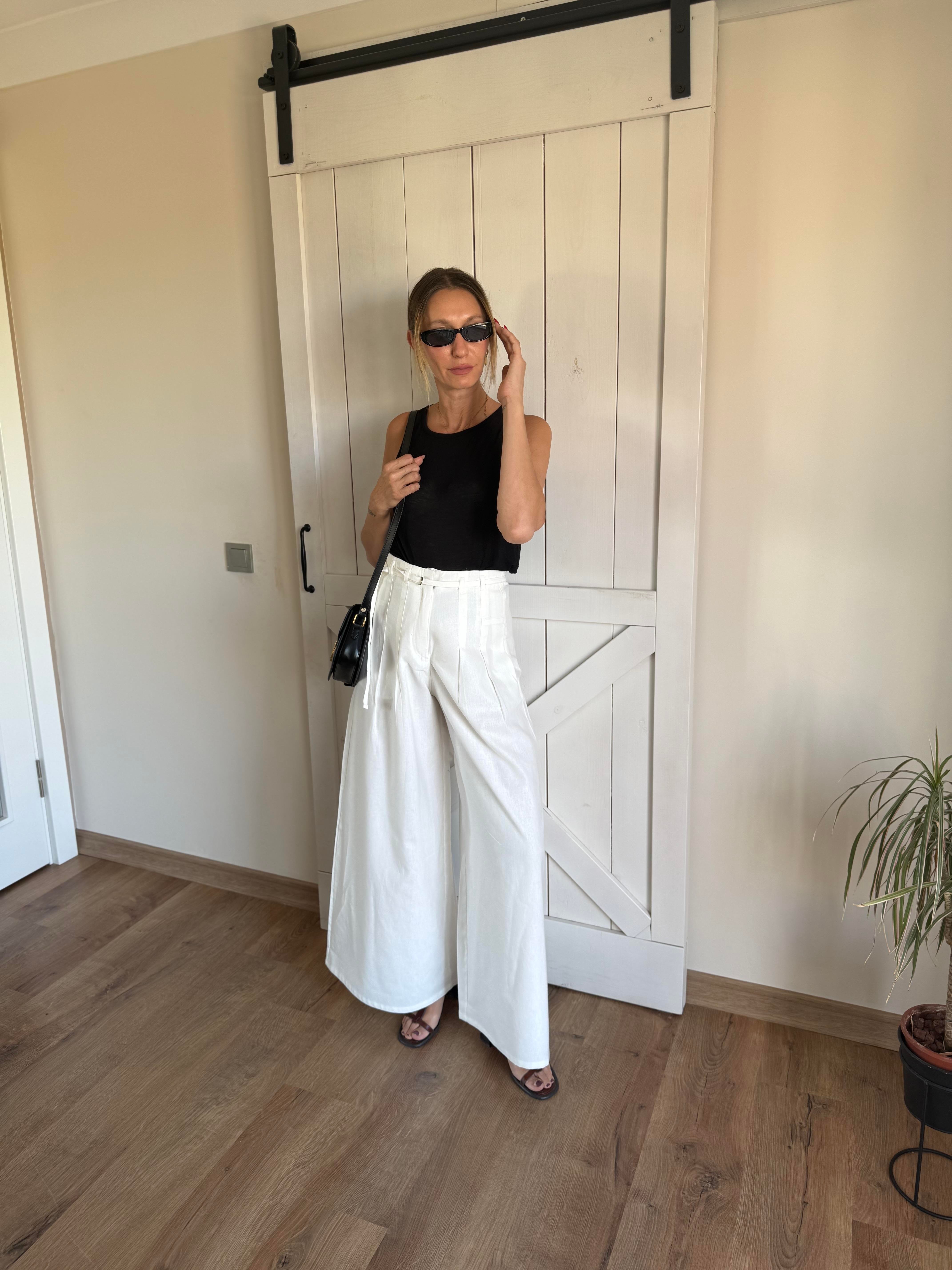 Sullt Massi Ekru Çift Pensli Bol Paça Pantolon