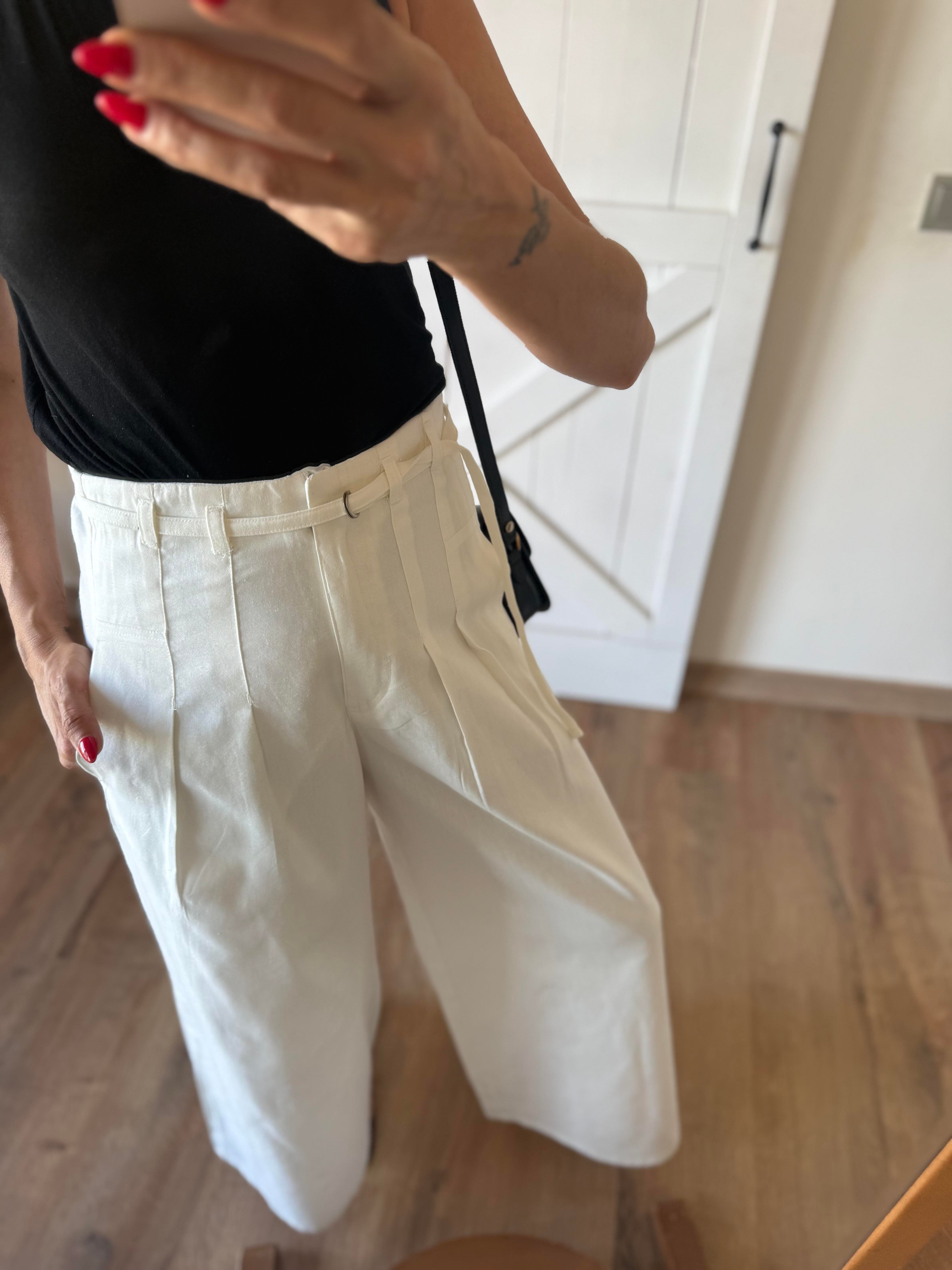 Sullt Massi Ekru Çift Pensli Bol Paça Pantolon