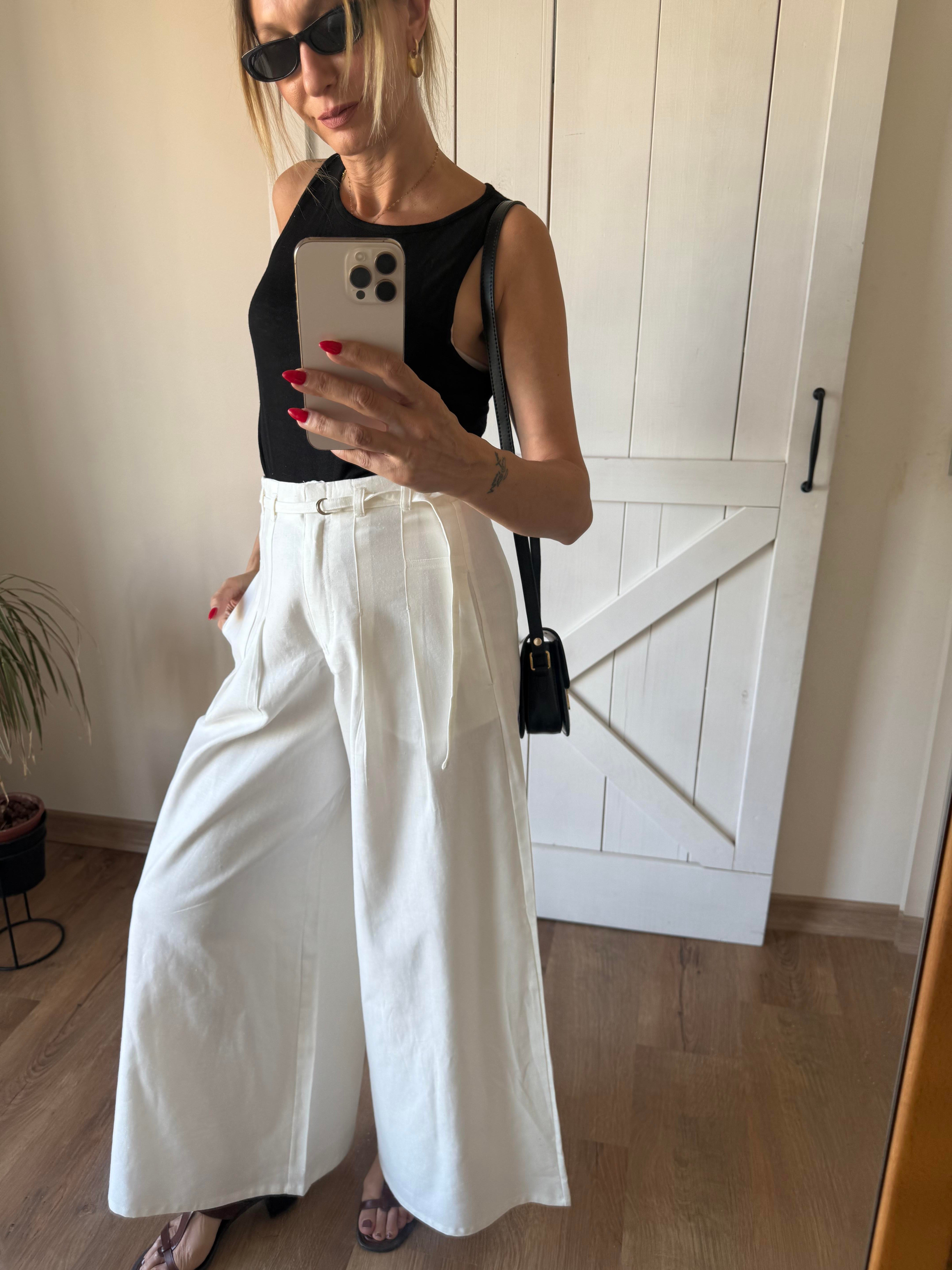 Sullt Massi Ekru Çift Pensli Bol Paça Pantolon