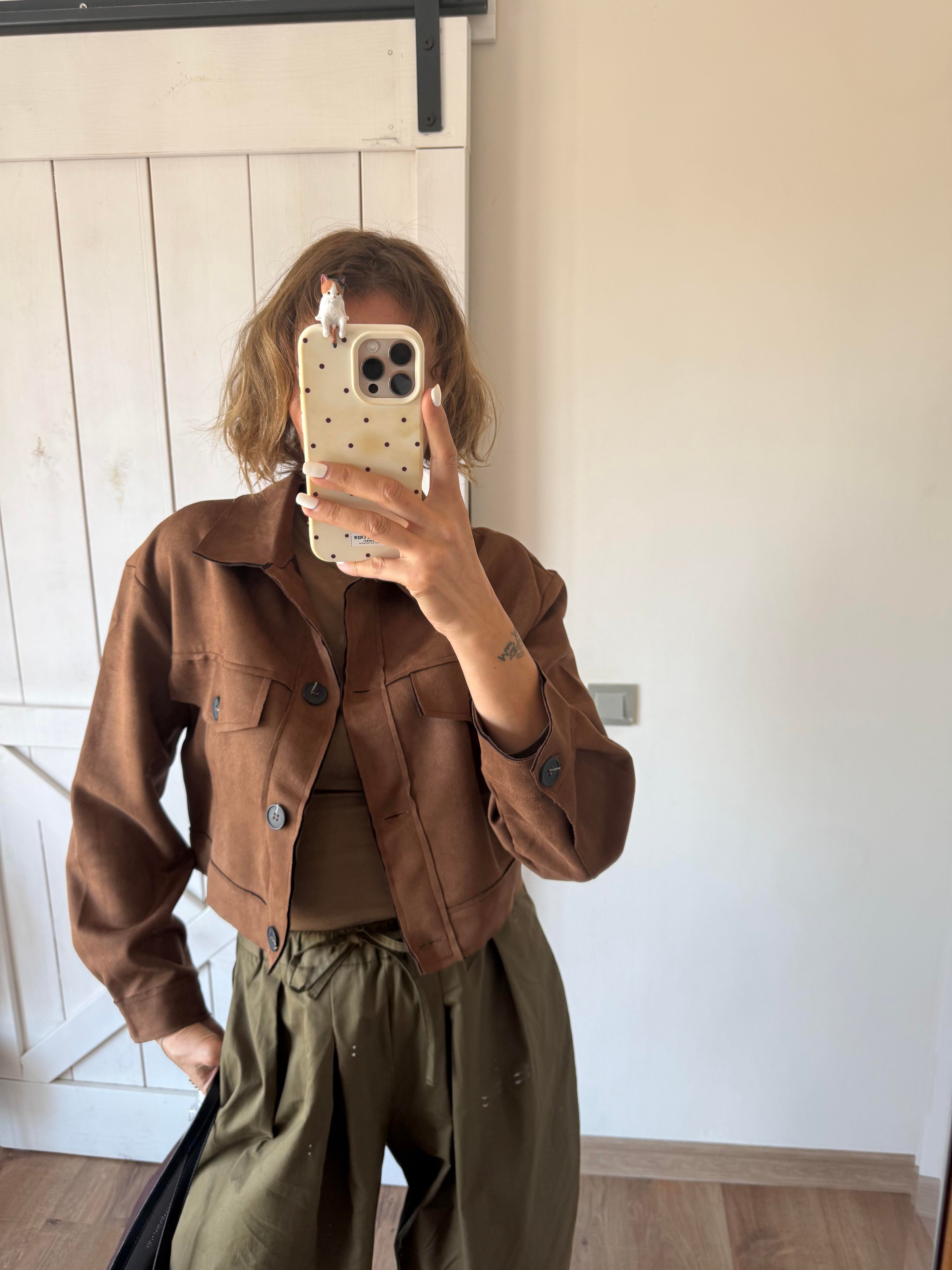 Taba Nubuk Cepli Kısa Zr Ceket