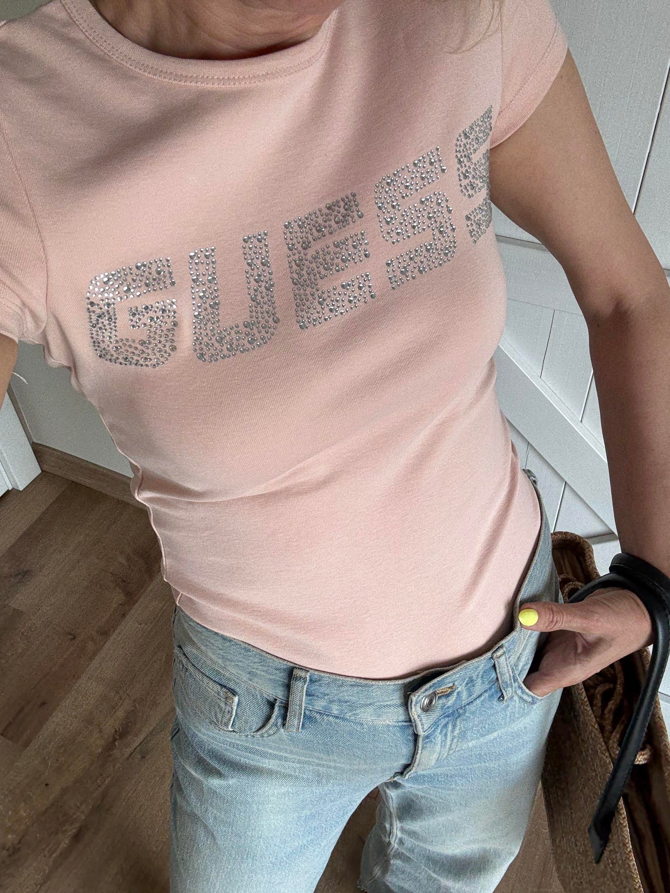 Taşlı Pudra Bisiklet Yaka Tshirt