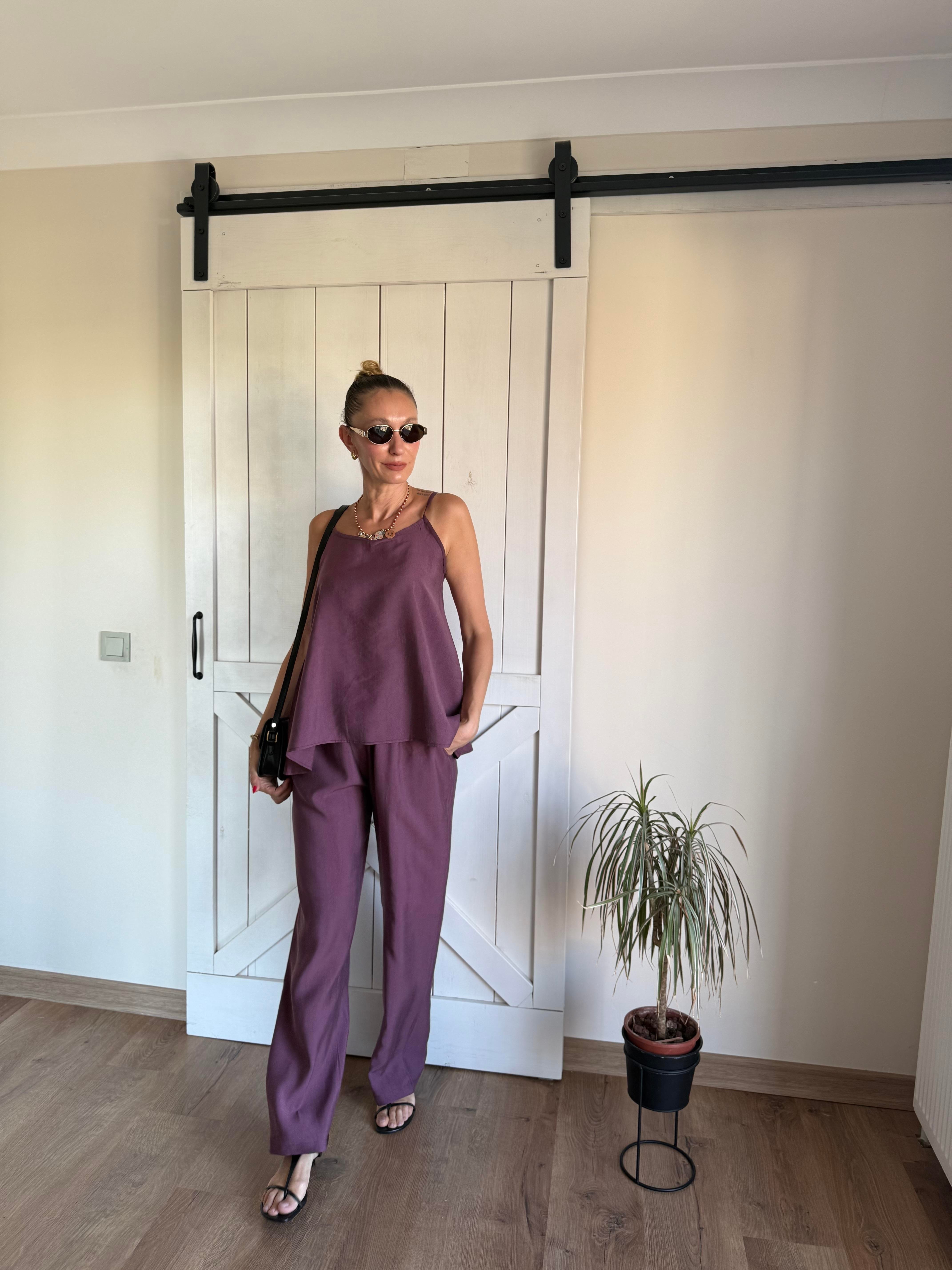 Tensel Askılı Pantolon Bordo Massi Takım