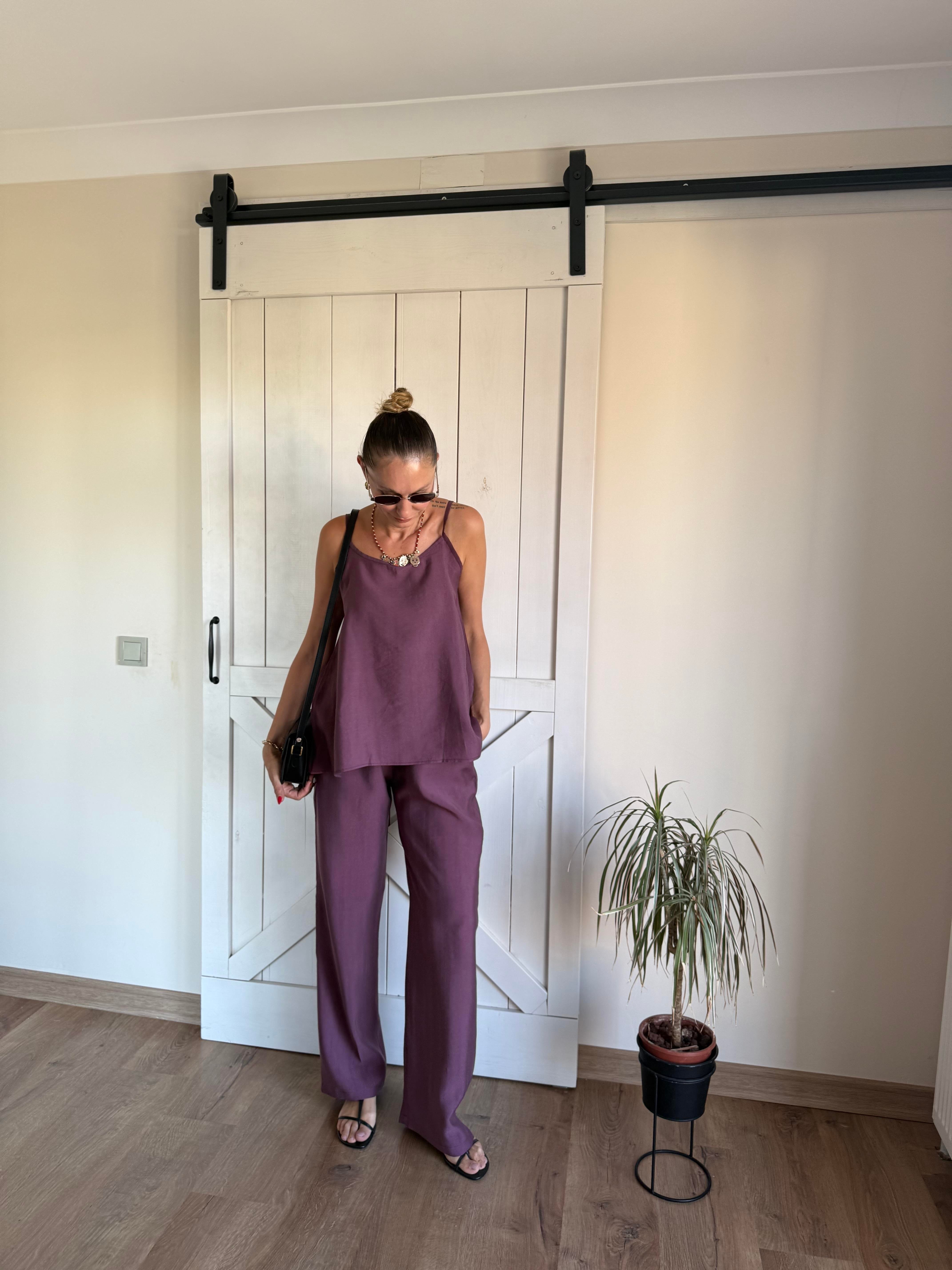 Tensel Askılı Pantolon Bordo Massi Takım