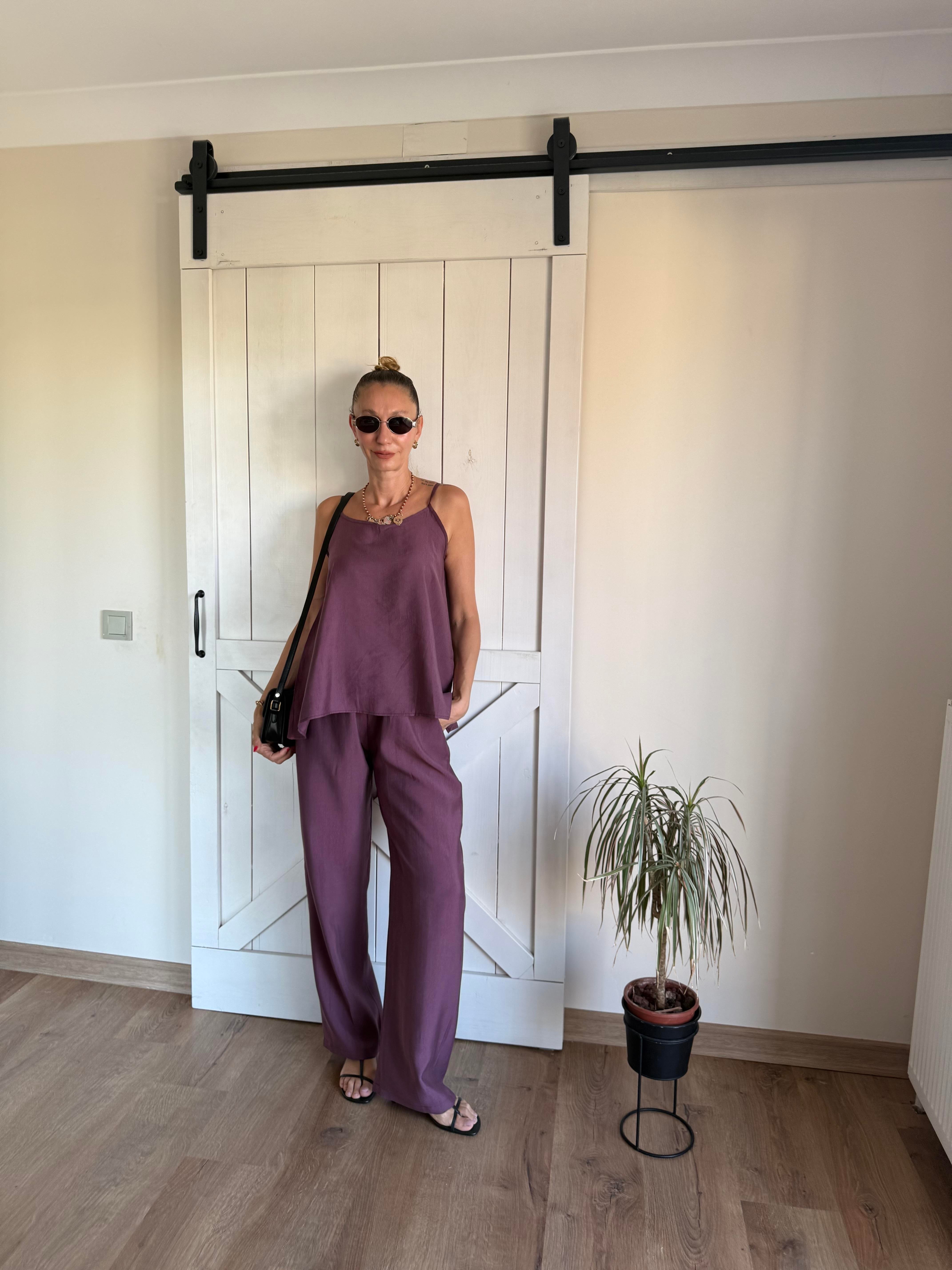 Tensel Askılı Pantolon Bordo Massi Takım