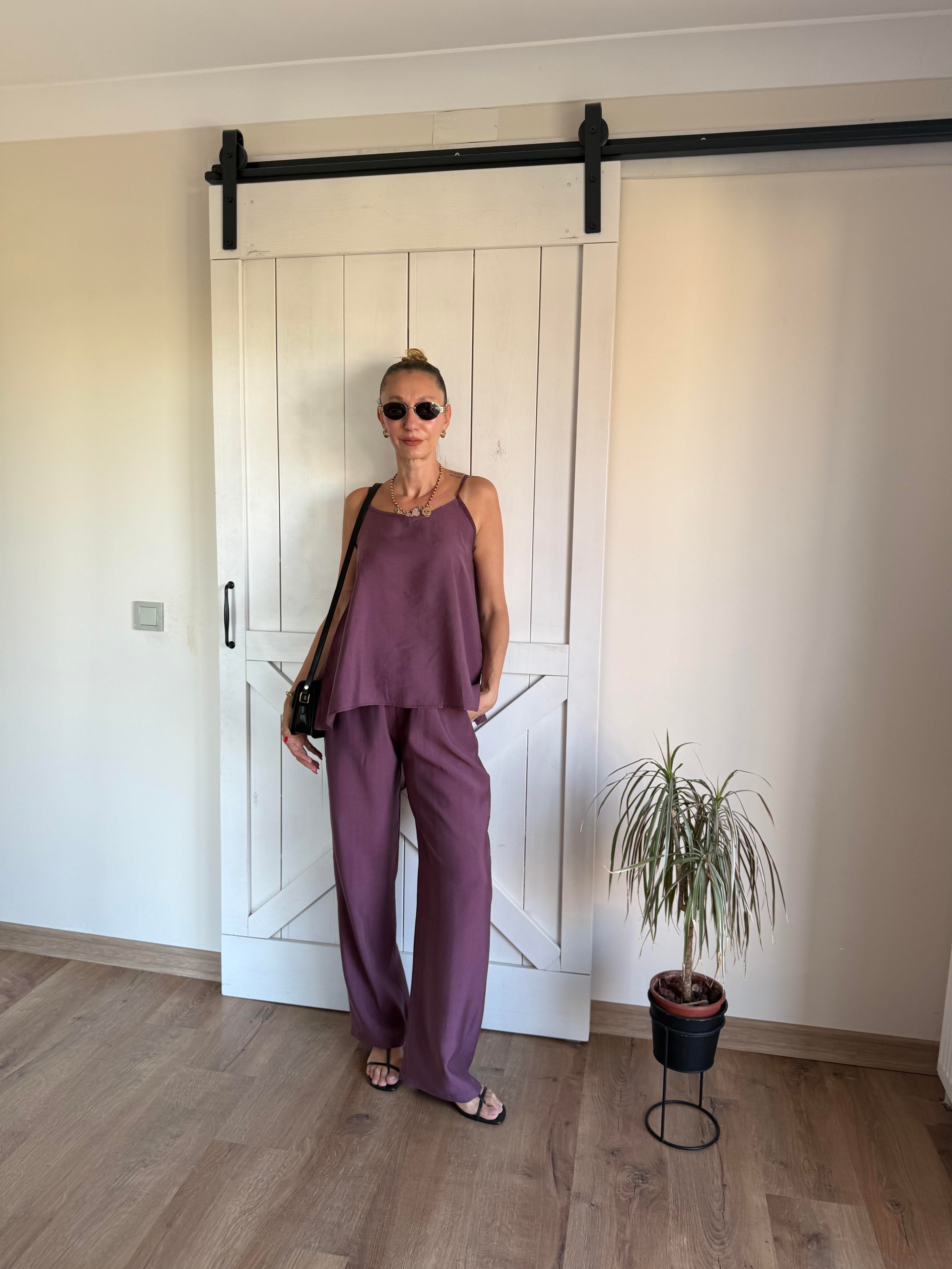 Tensel Askılı Pantolon Bordo Massi Takım