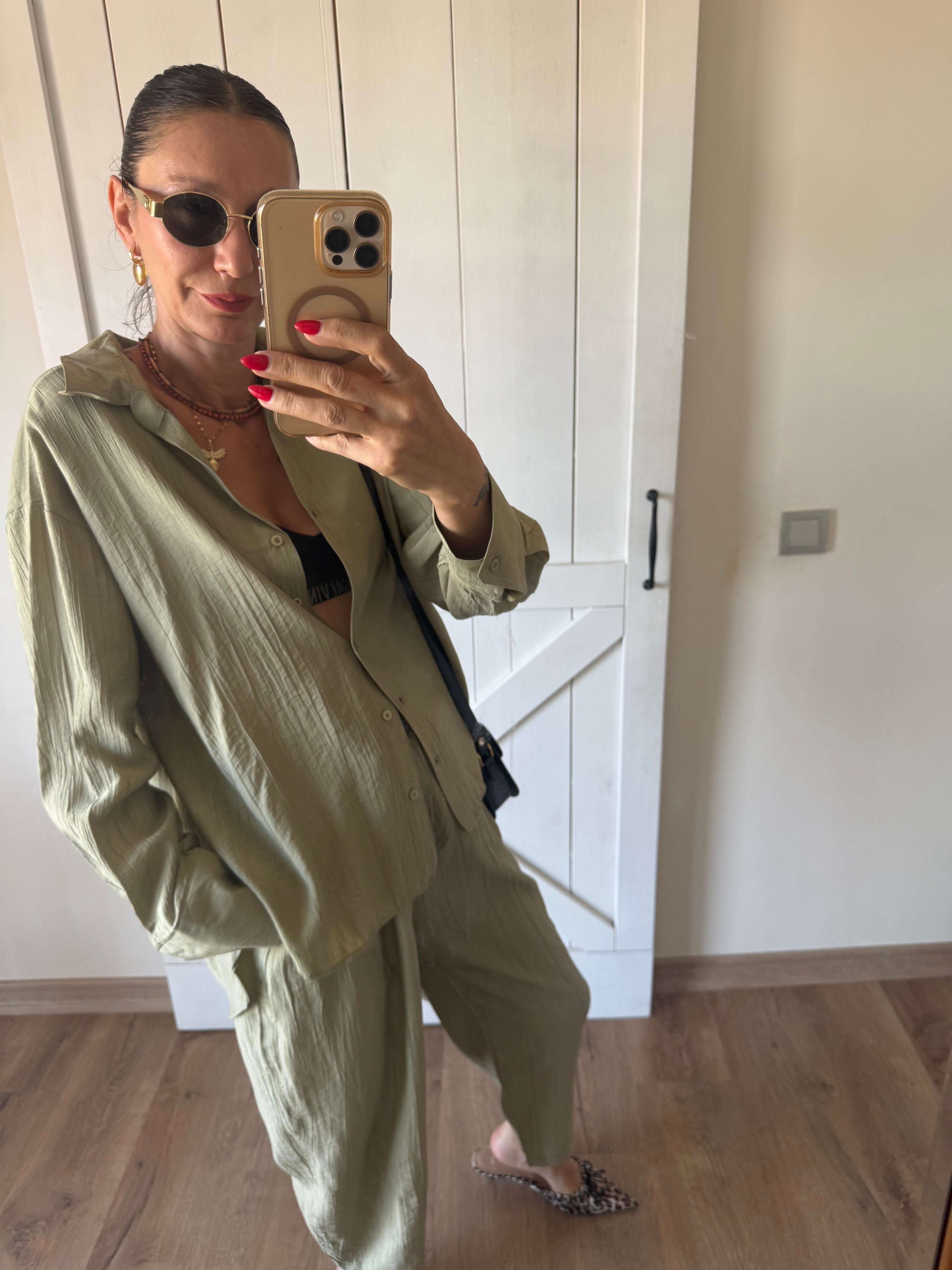 Tensel Çağla Gömlek Pantolon Takım