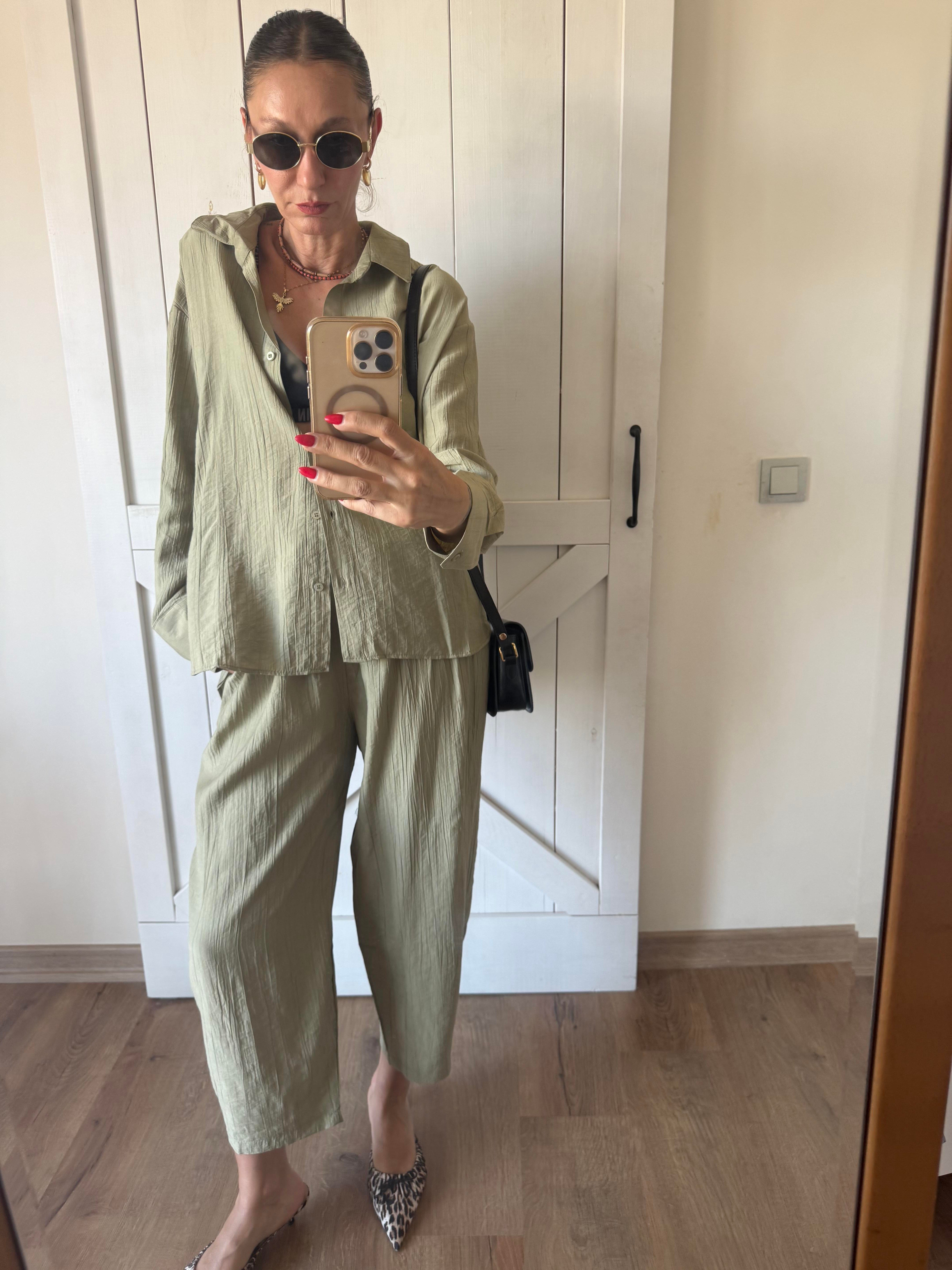 Tensel Çağla Gömlek Pantolon Takım