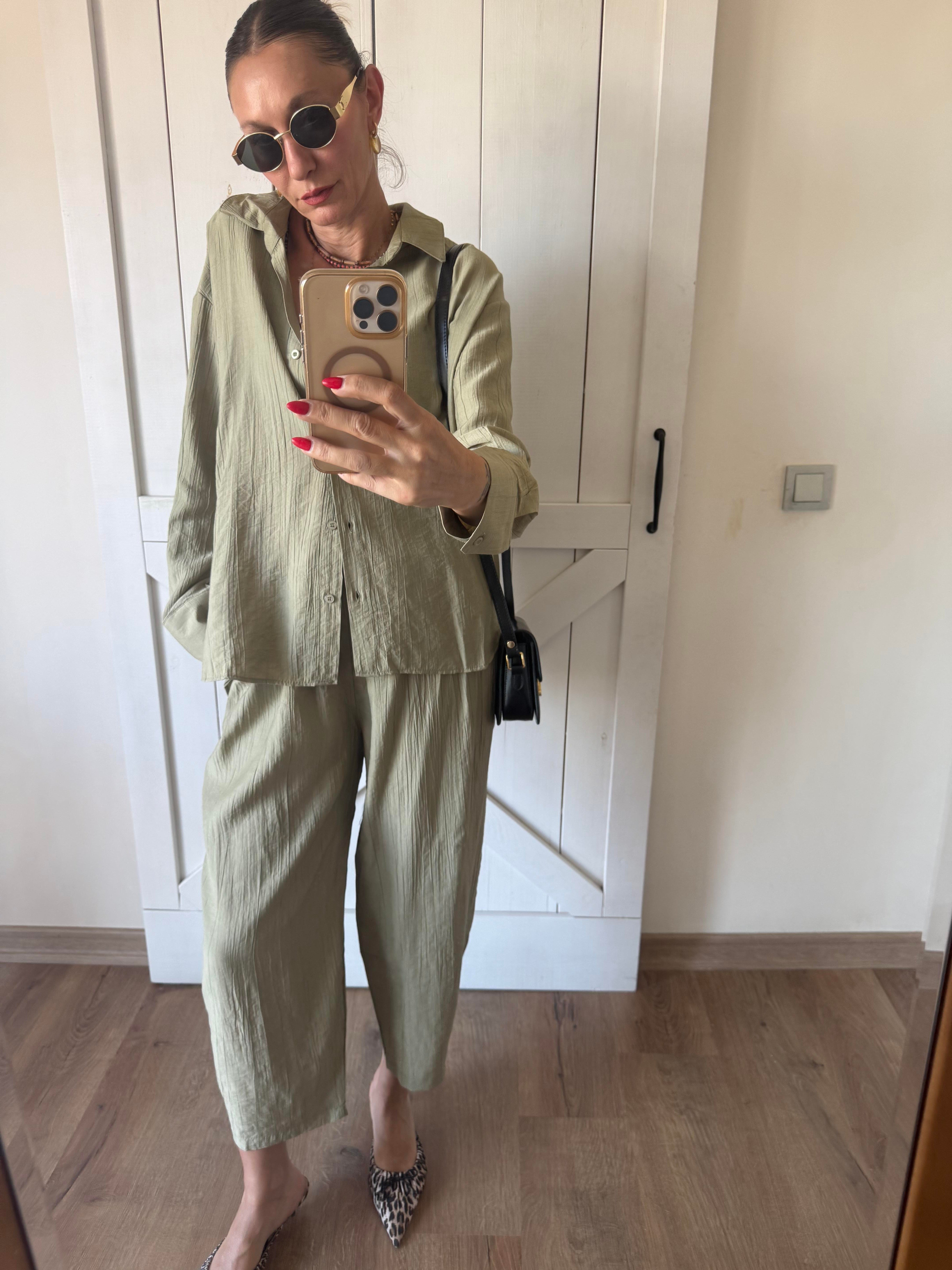 Tensel Çağla Gömlek Pantolon Takım