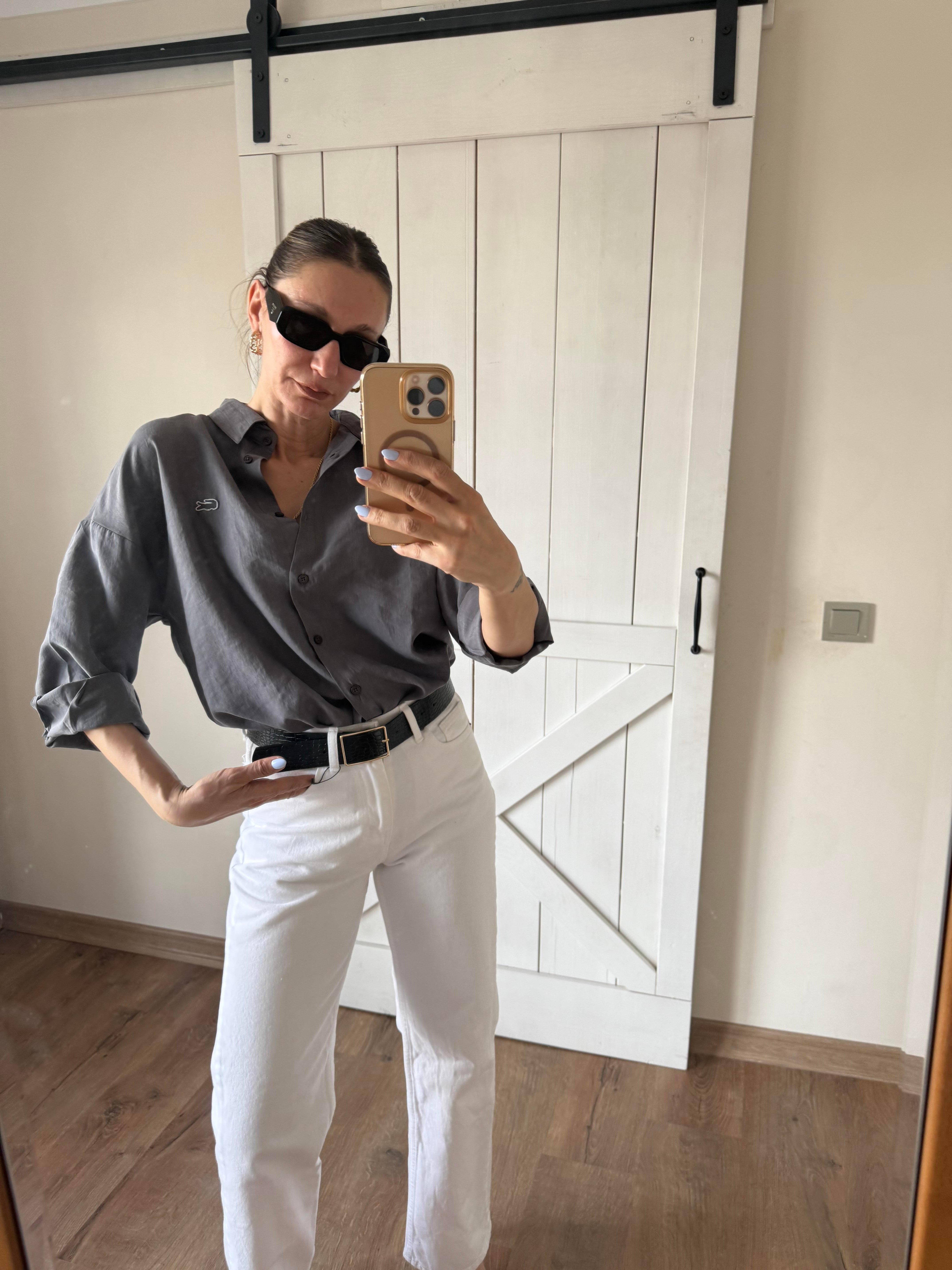 Tensel Gri Logolu Gömlek