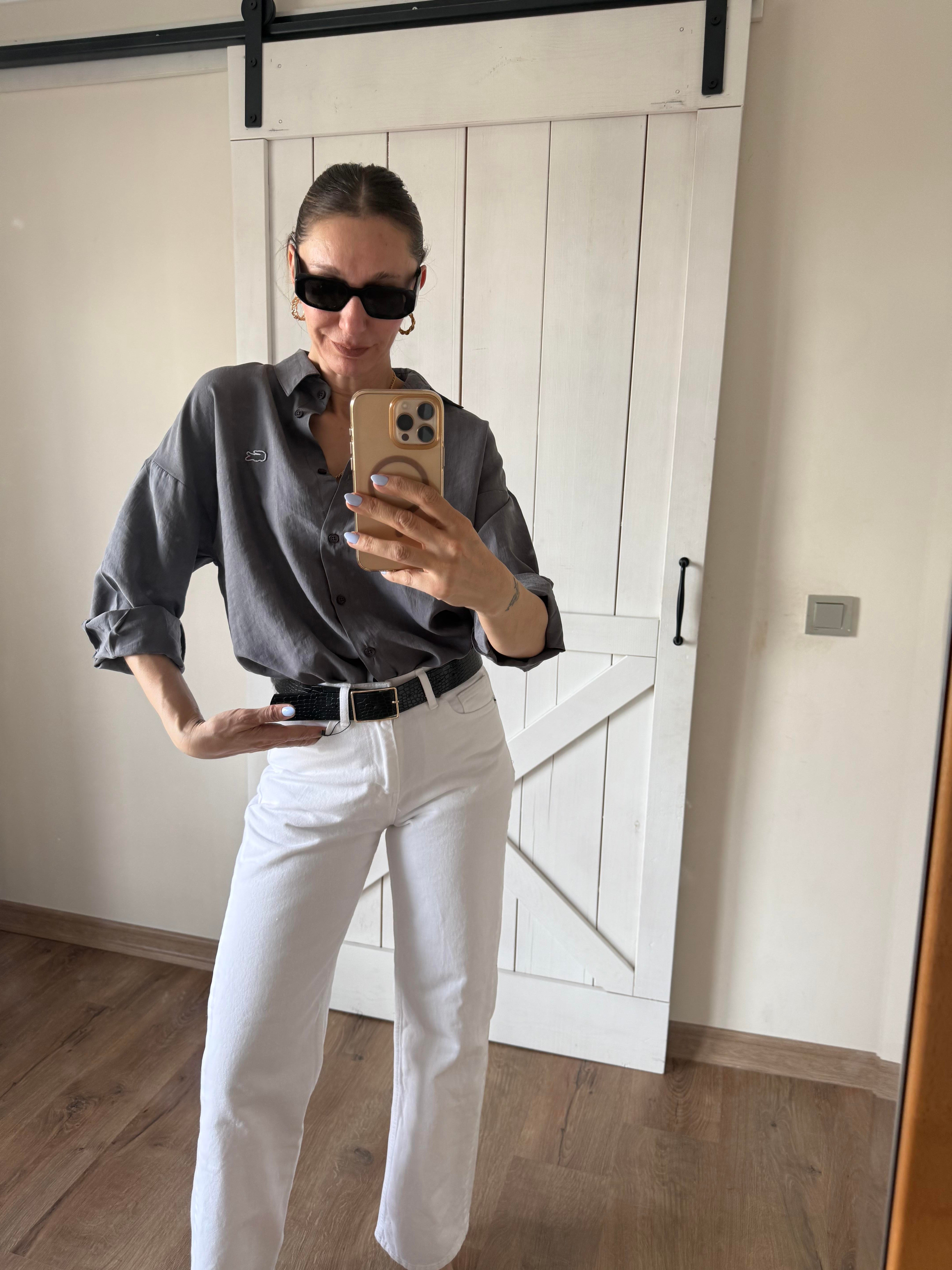 Tensel Gri Logolu Gömlek