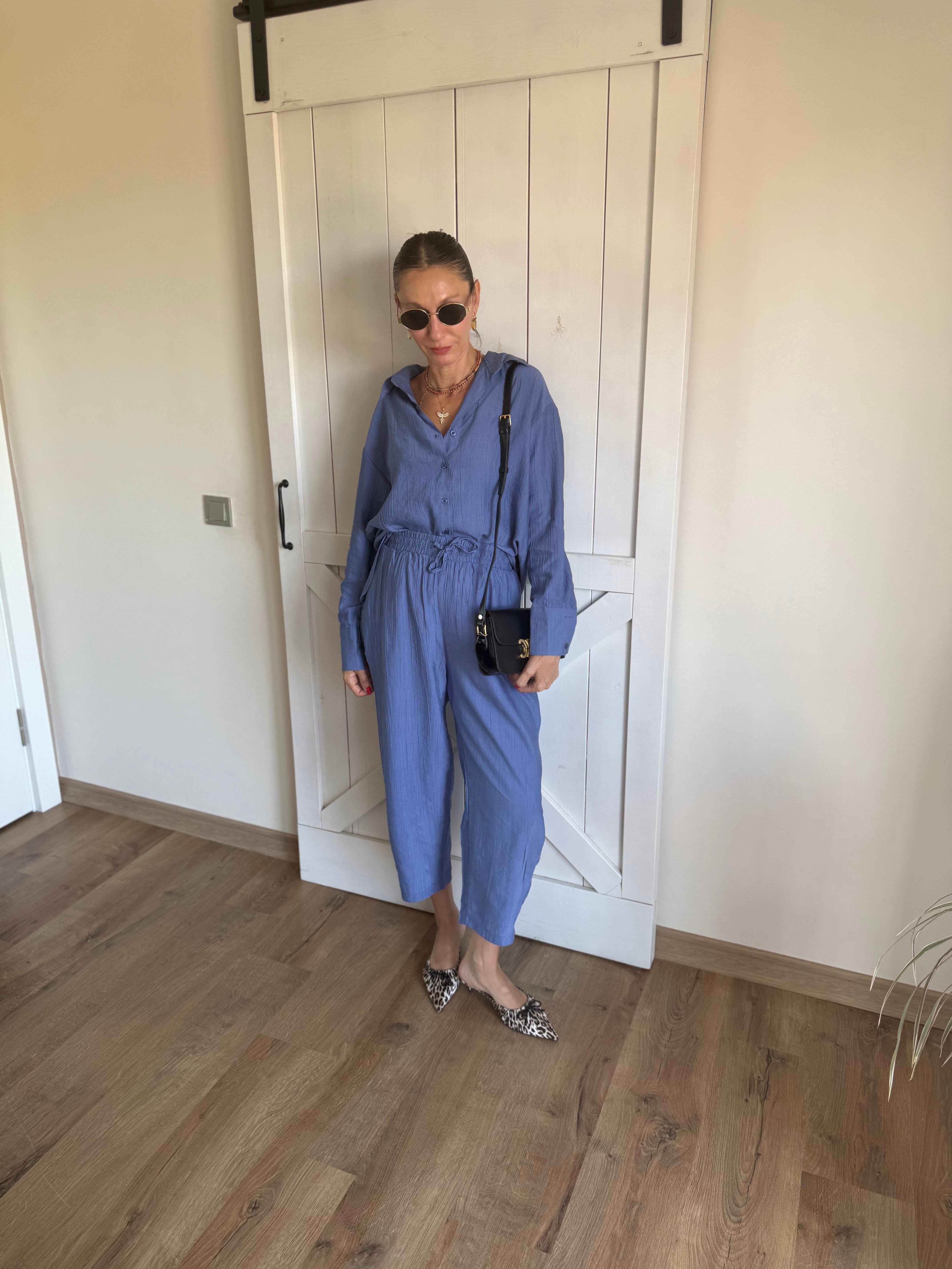 Tensel Kumaş Gök Mavi Gömlek Pantolon Takım