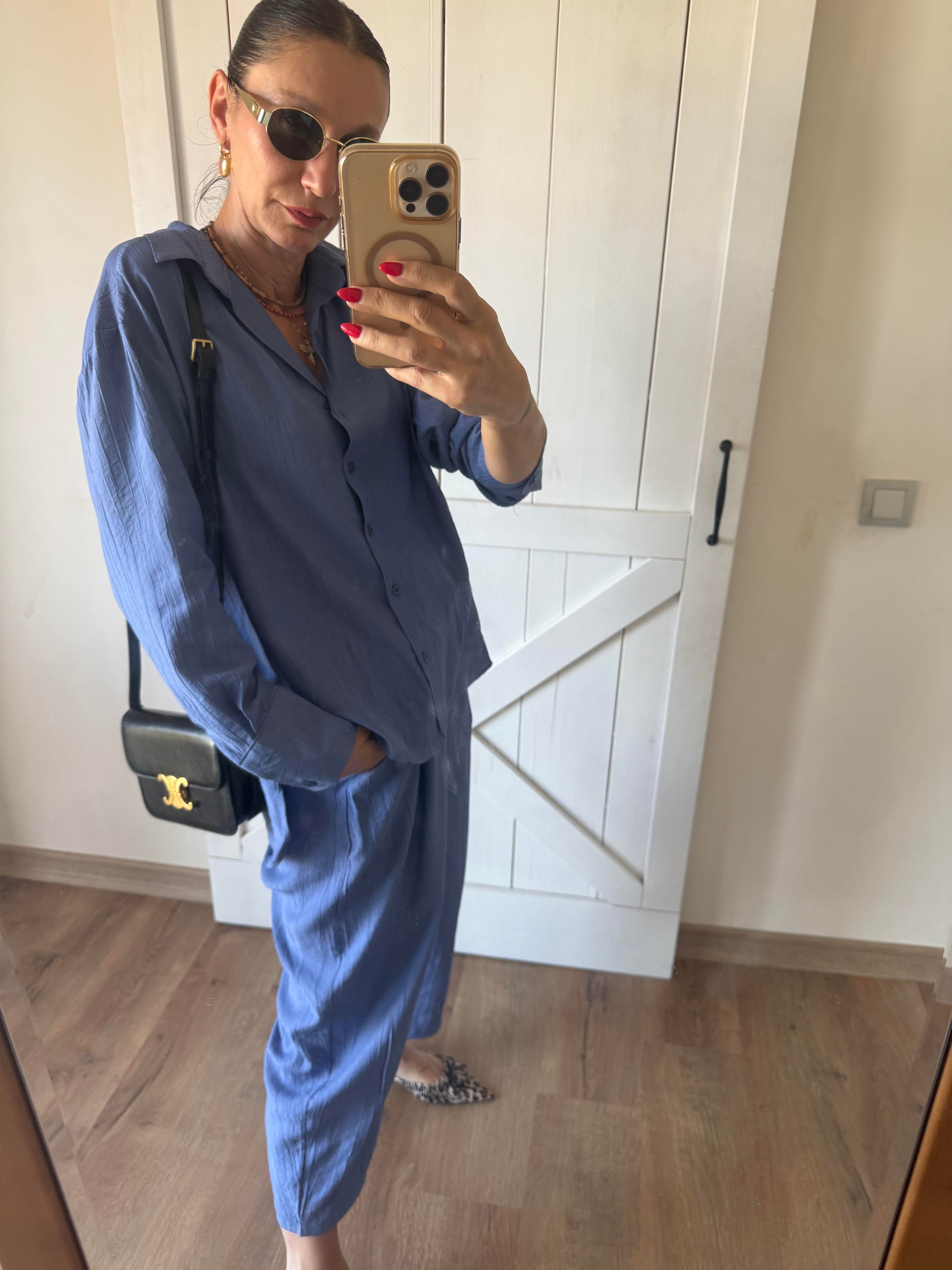 Tensel Kumaş Gök Mavi Gömlek Pantolon Takım