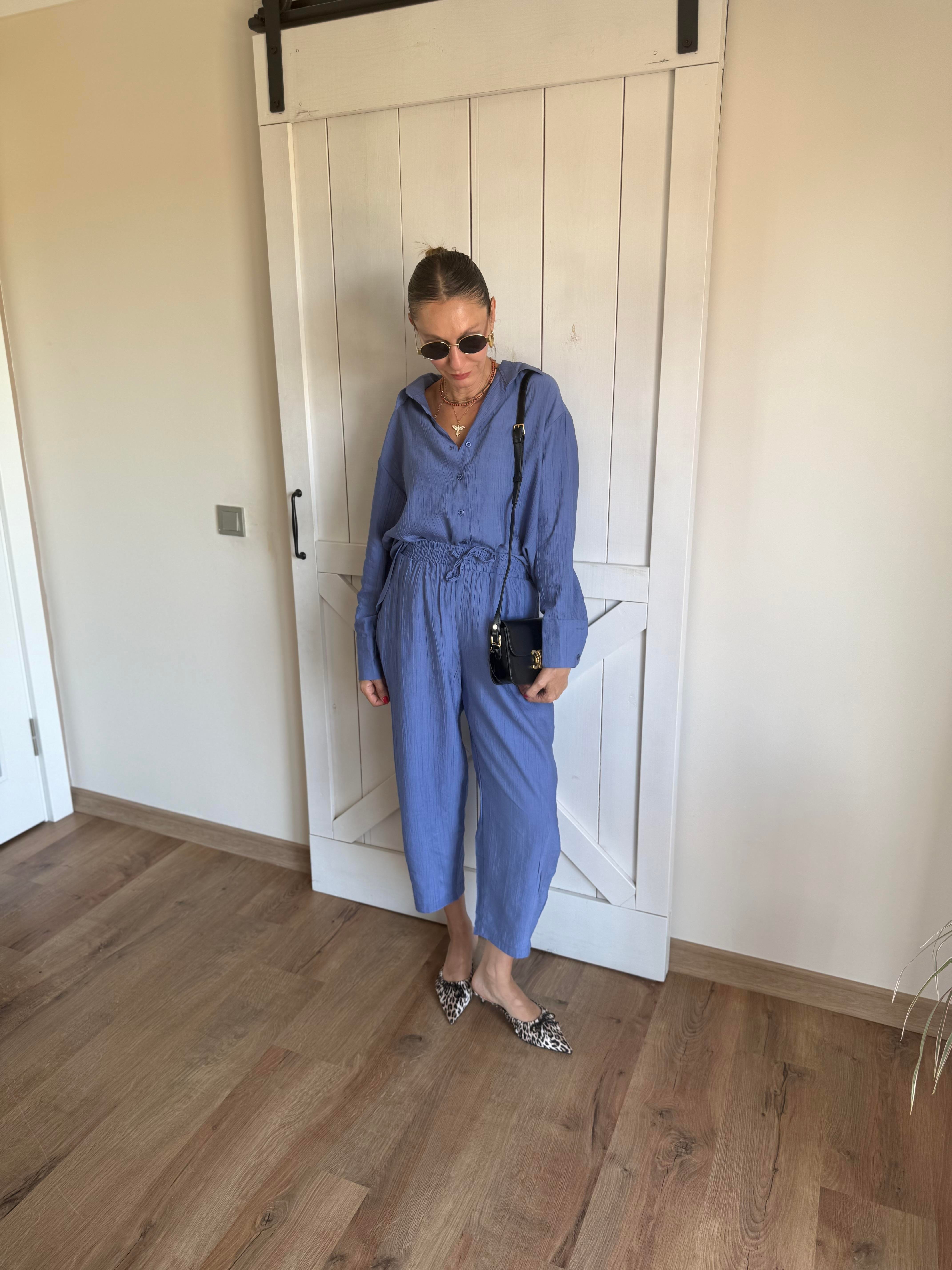 Tensel Kumaş Gök Mavi Gömlek Pantolon Takım