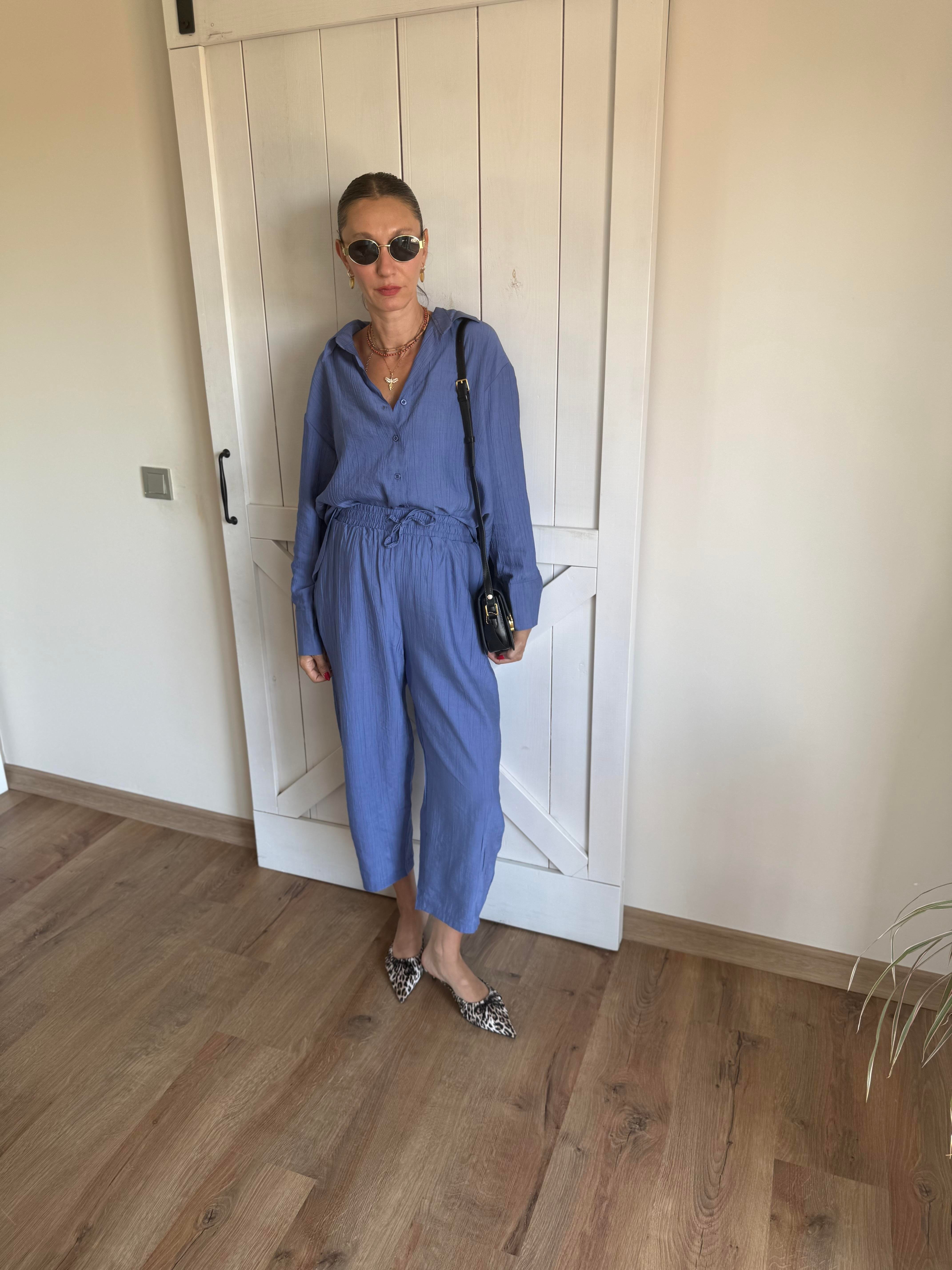 Tensel Kumaş Gök Mavi Gömlek Pantolon Takım