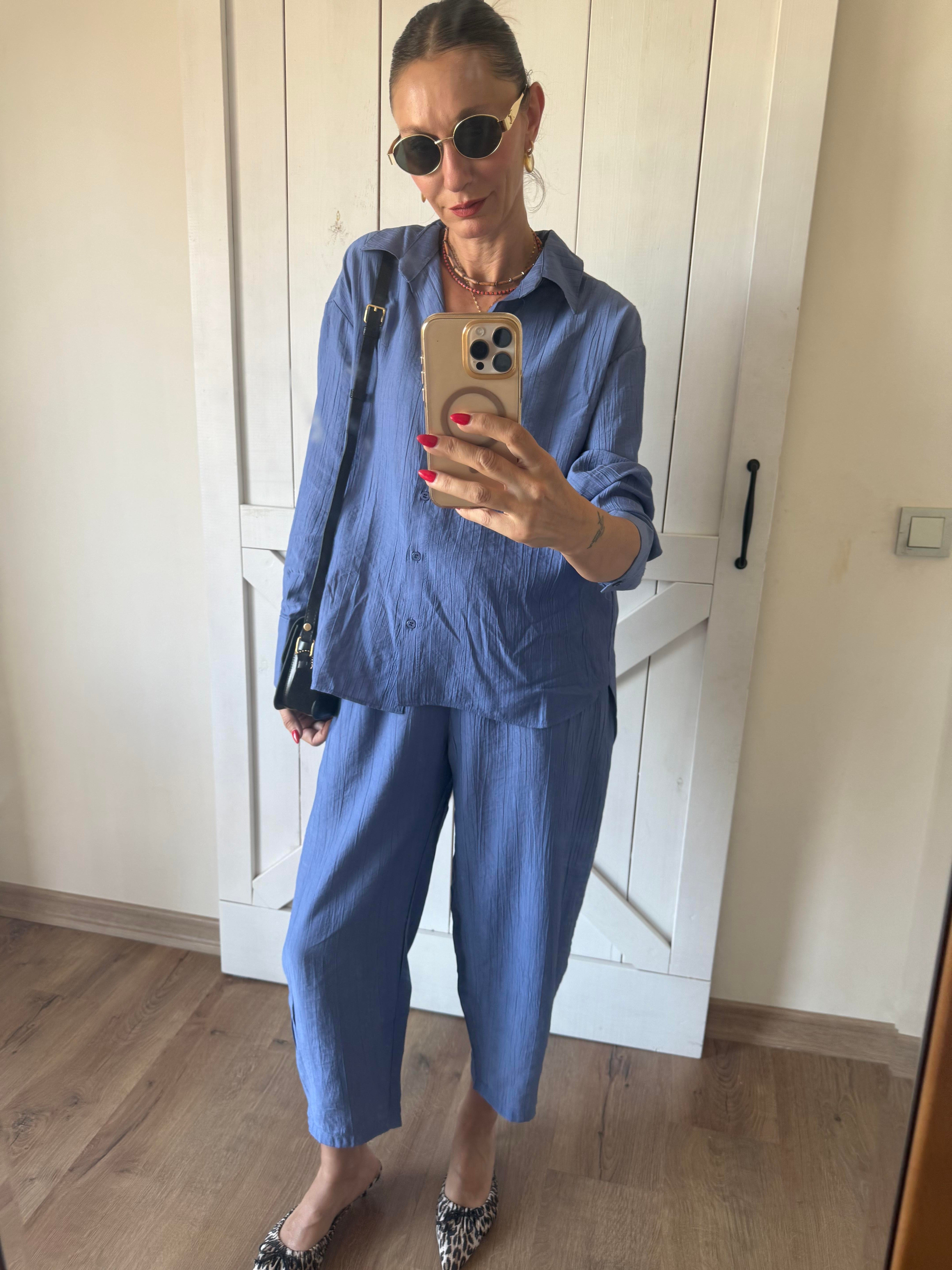 Tensel Kumaş Gök Mavi Gömlek Pantolon Takım