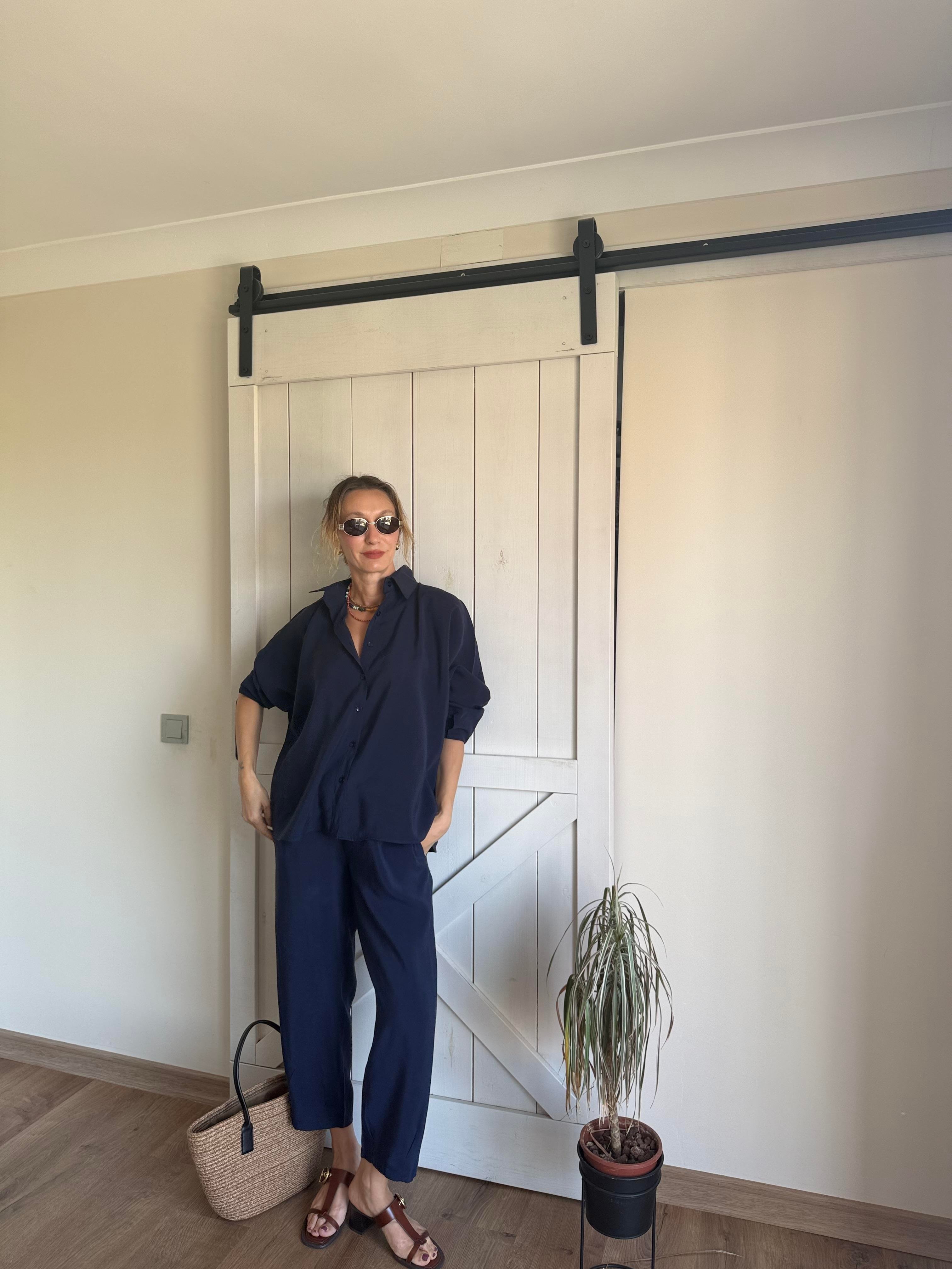 Tensel Laci Pens Dikişli Gömlek Pantolon Takım 