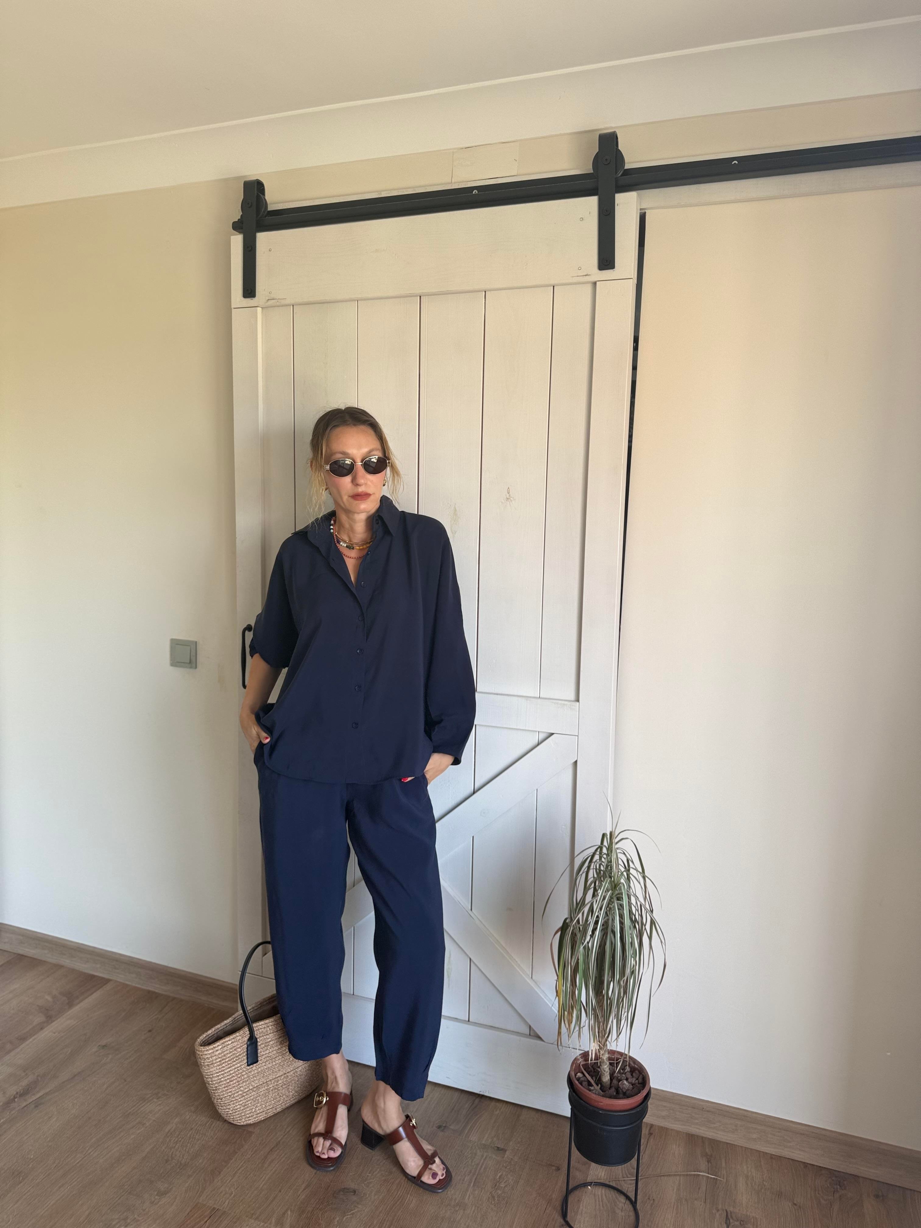 Tensel Laci Pens Dikişli Gömlek Pantolon Takım 