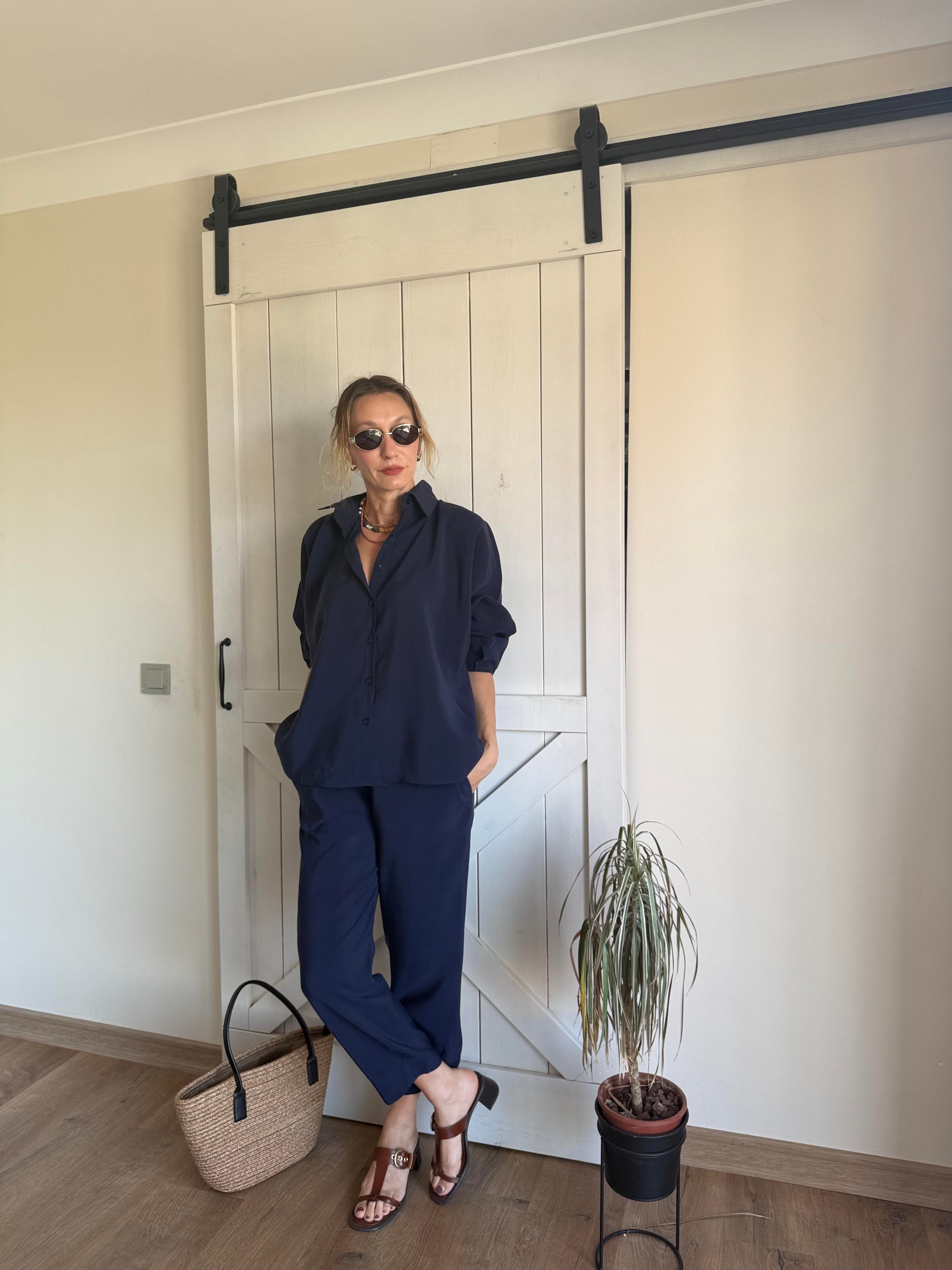 Tensel Laci Pens Dikişli Gömlek Pantolon Takım 