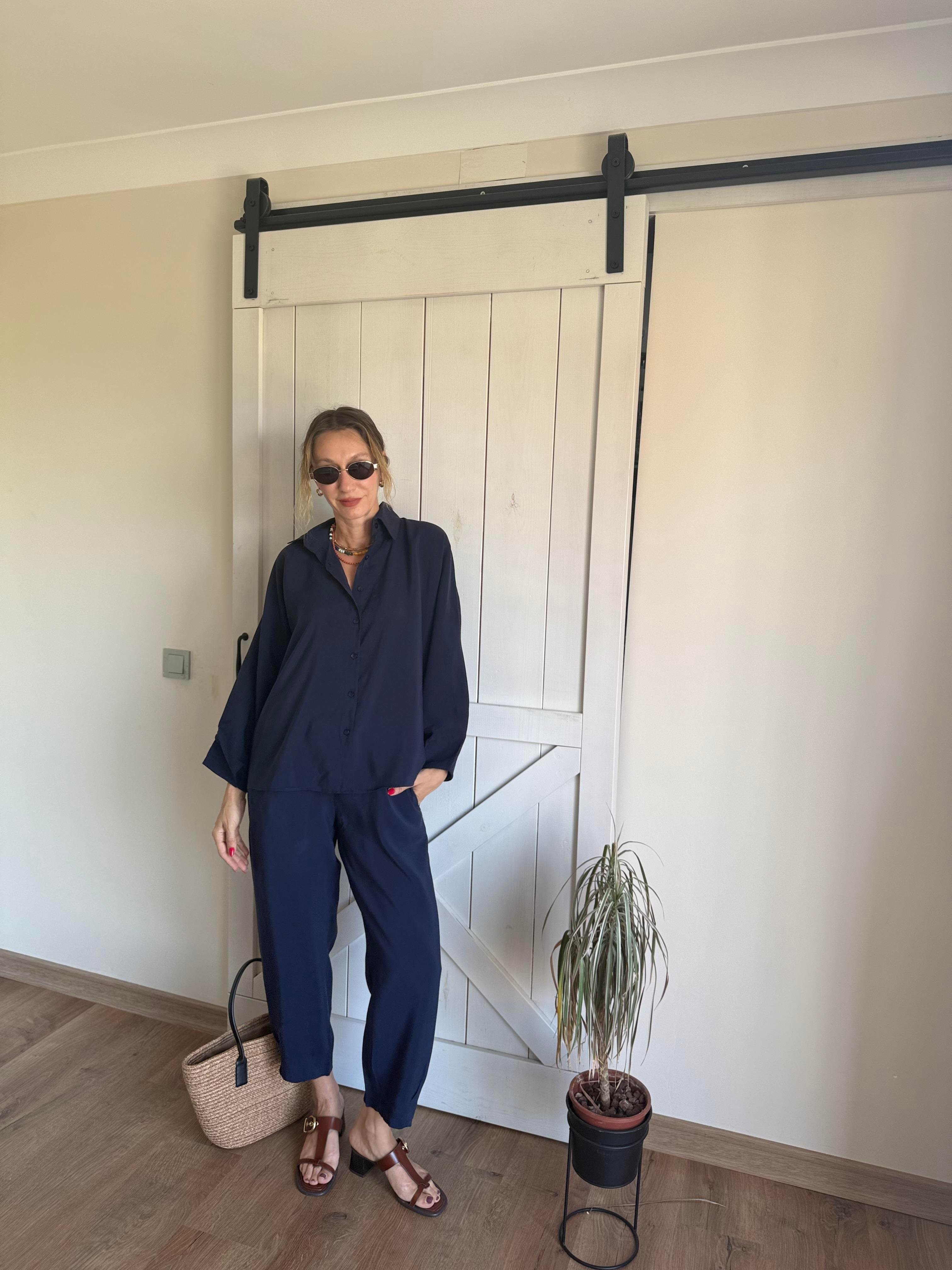 Tensel Laci Pens Dikişli Gömlek Pantolon Takım 