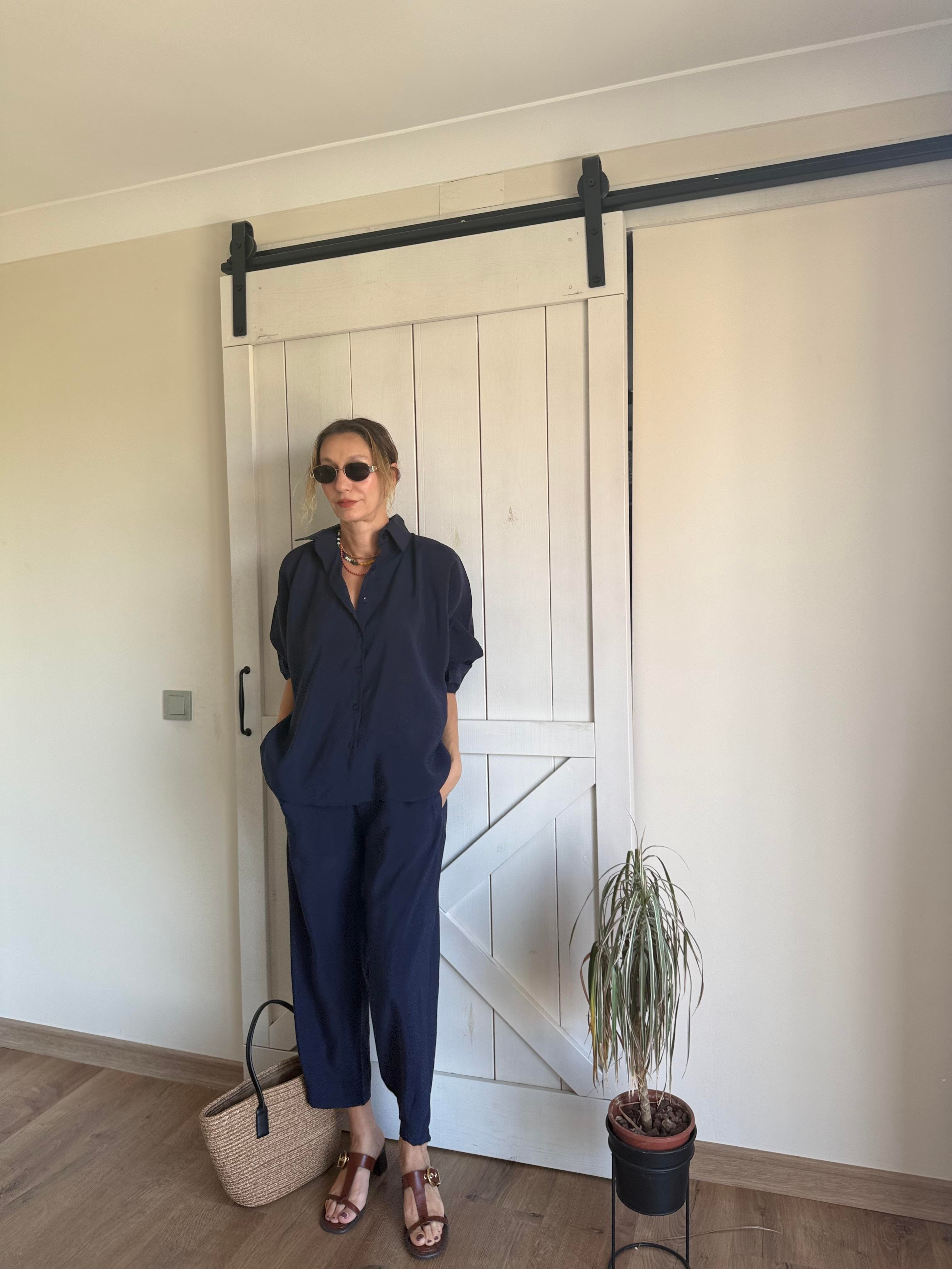 Tensel Laci Pens Dikişli Gömlek Pantolon Takım 