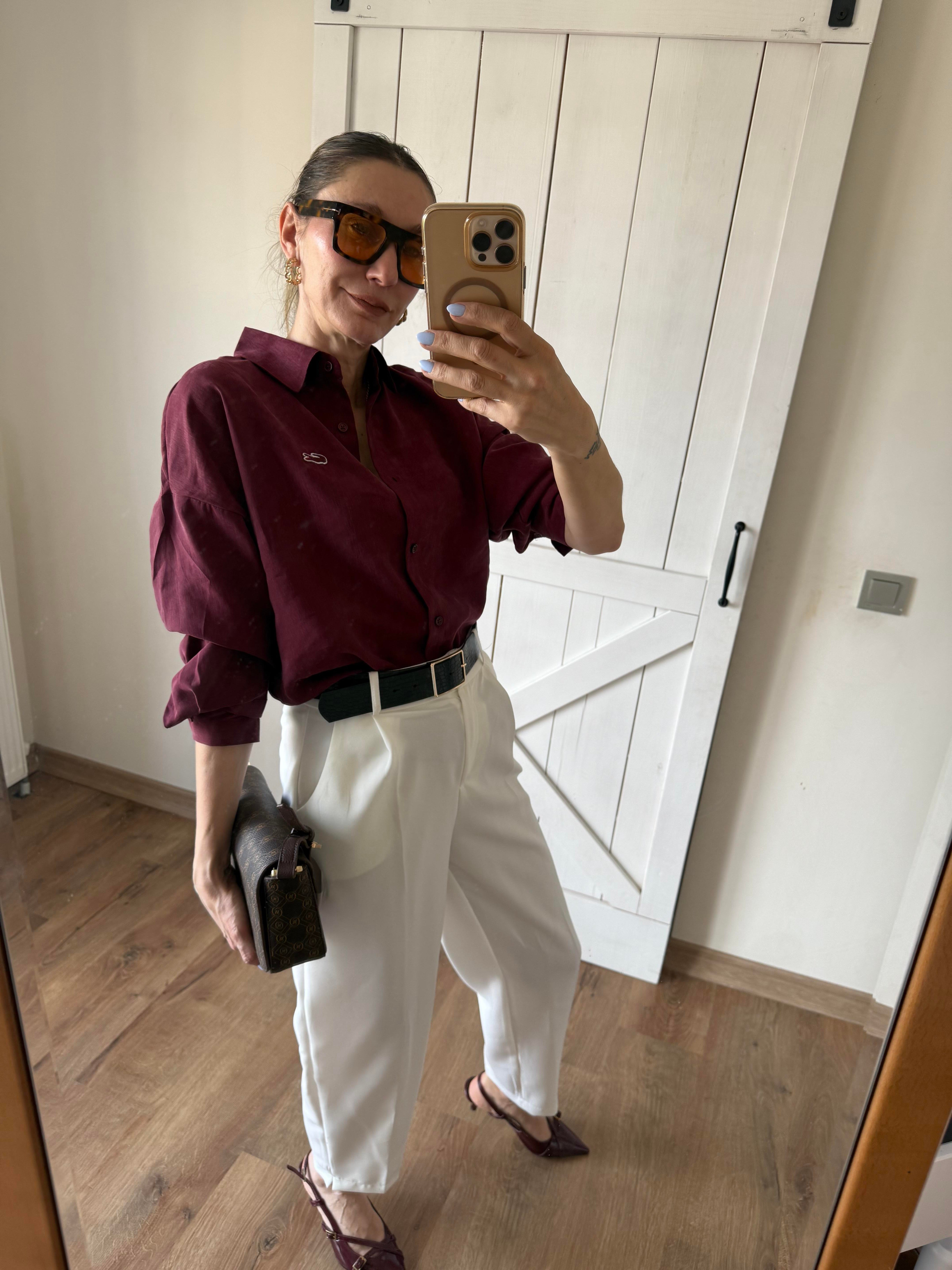 Tensel Logolu Bordo Gömlek