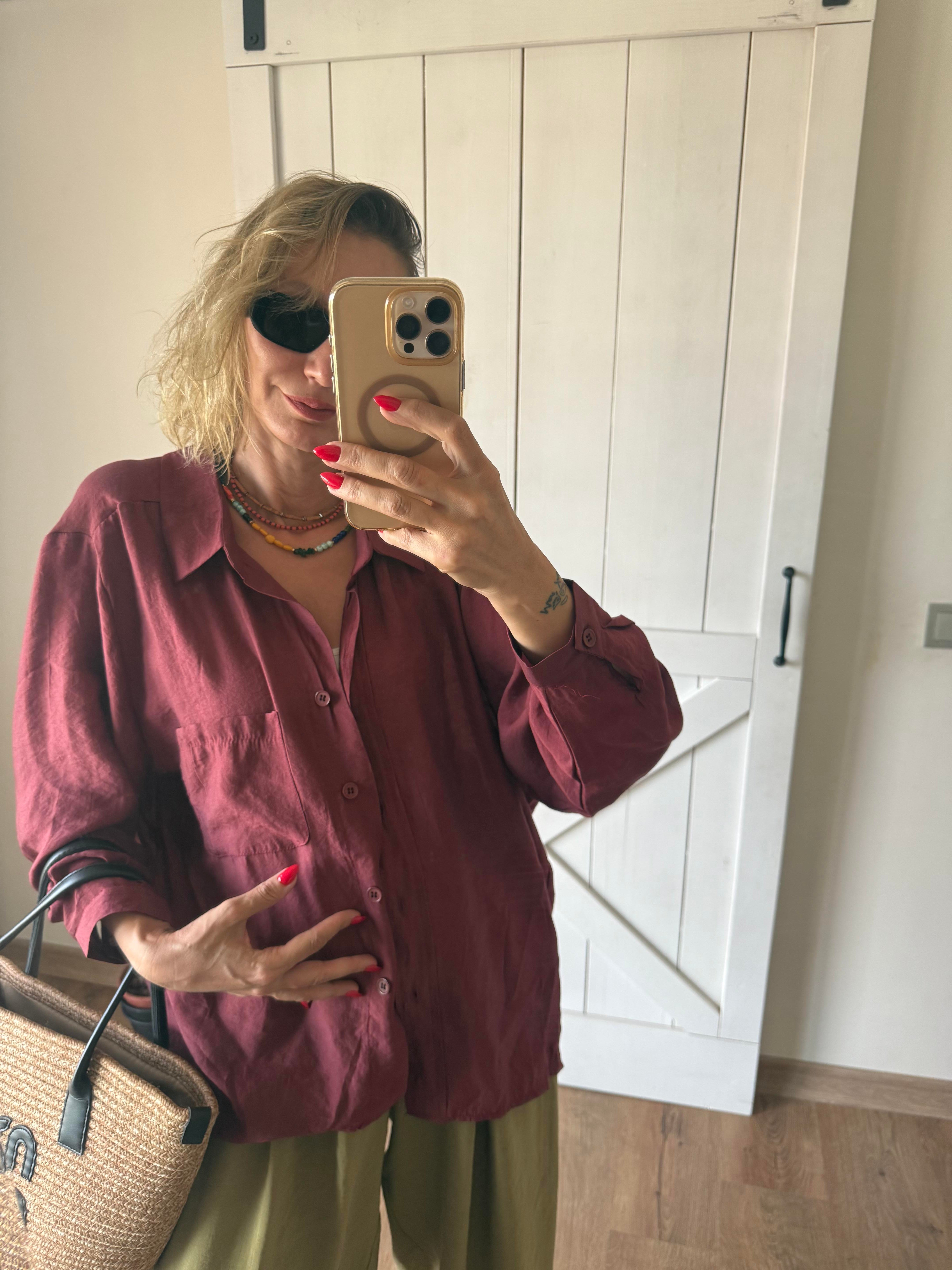 Tensel Oversize Bordo Gömlek