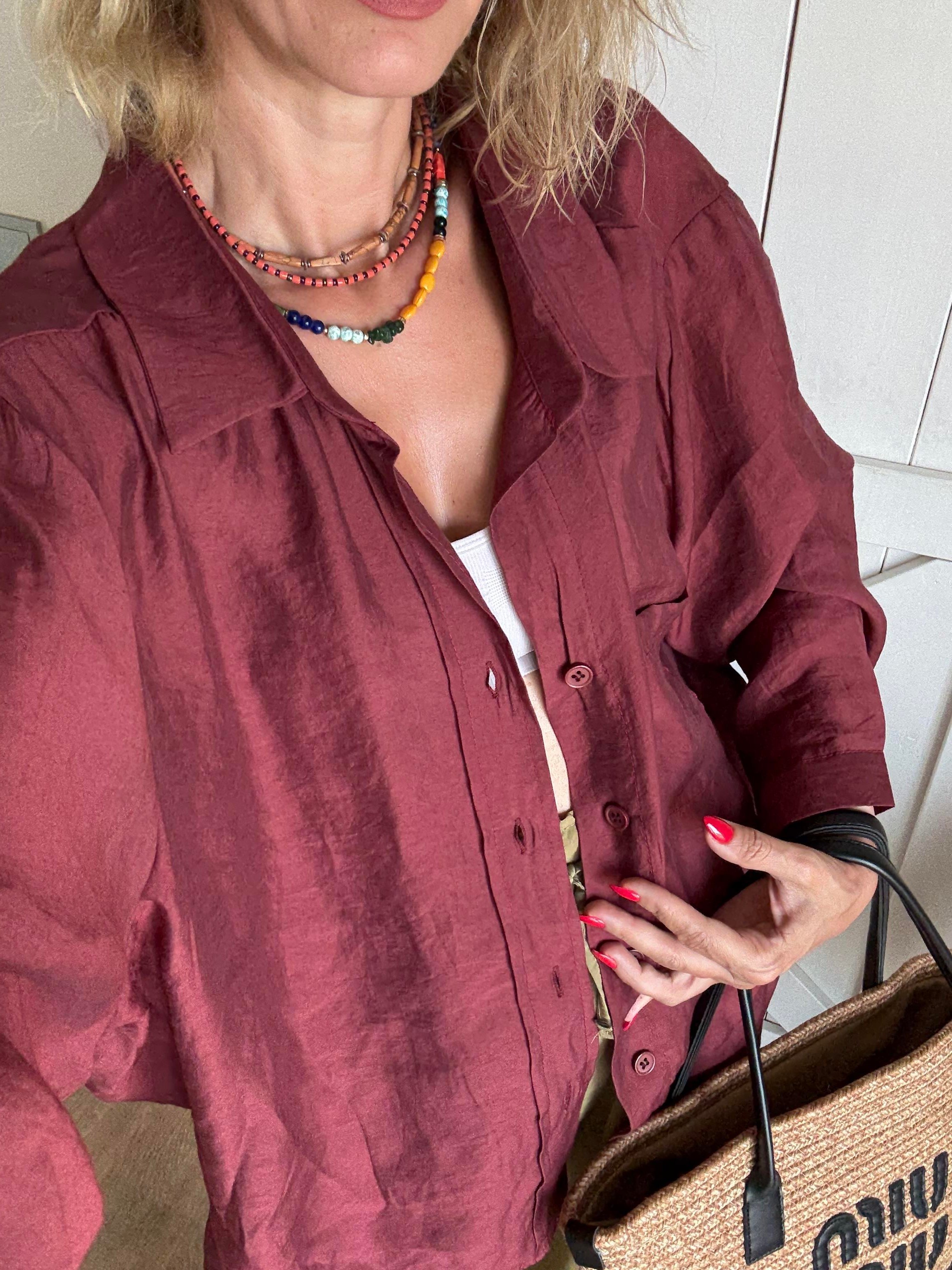 Tensel Oversize Bordo Gömlek