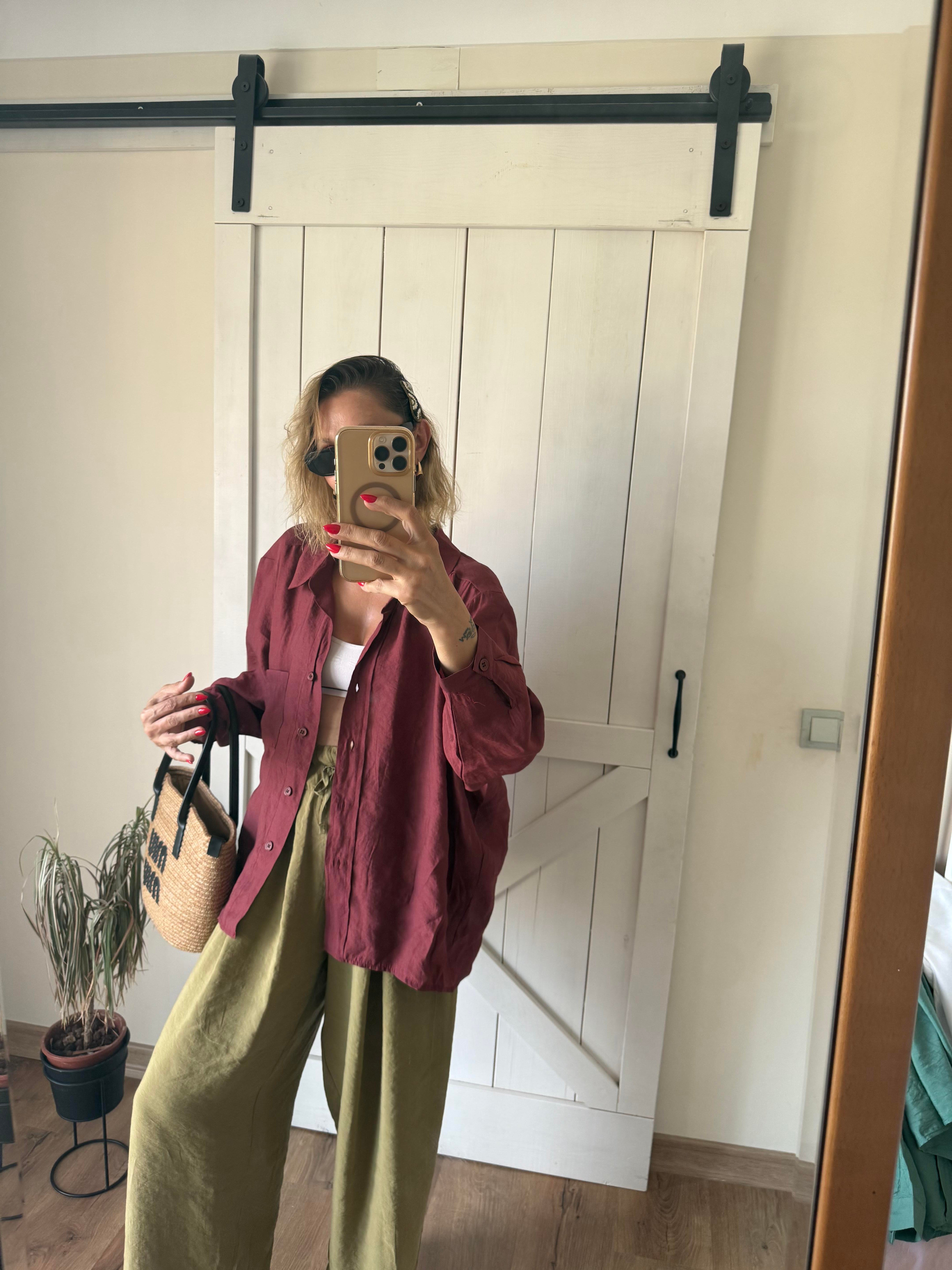 Tensel Oversize Bordo Gömlek