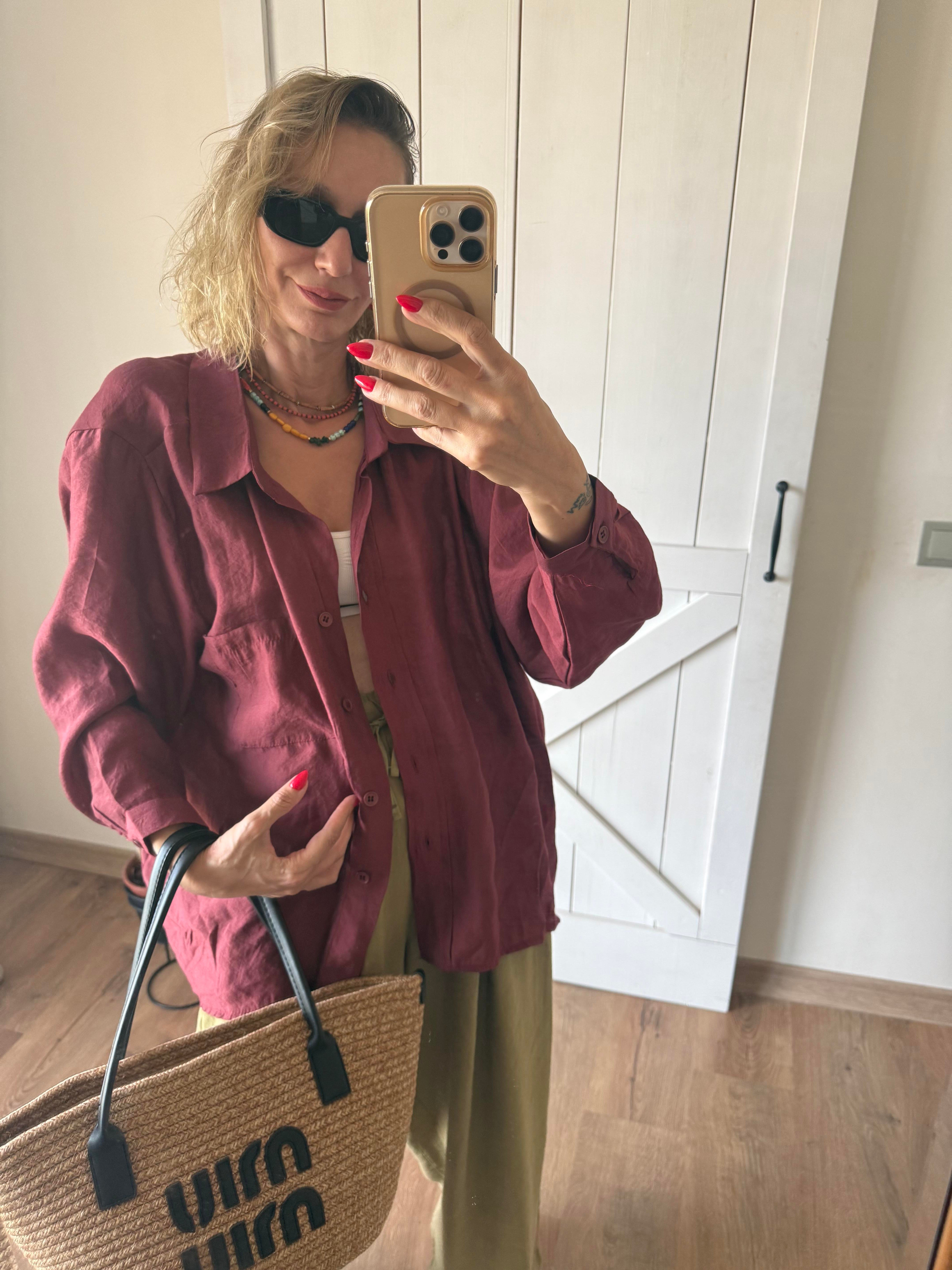 Tensel Oversize Bordo Gömlek