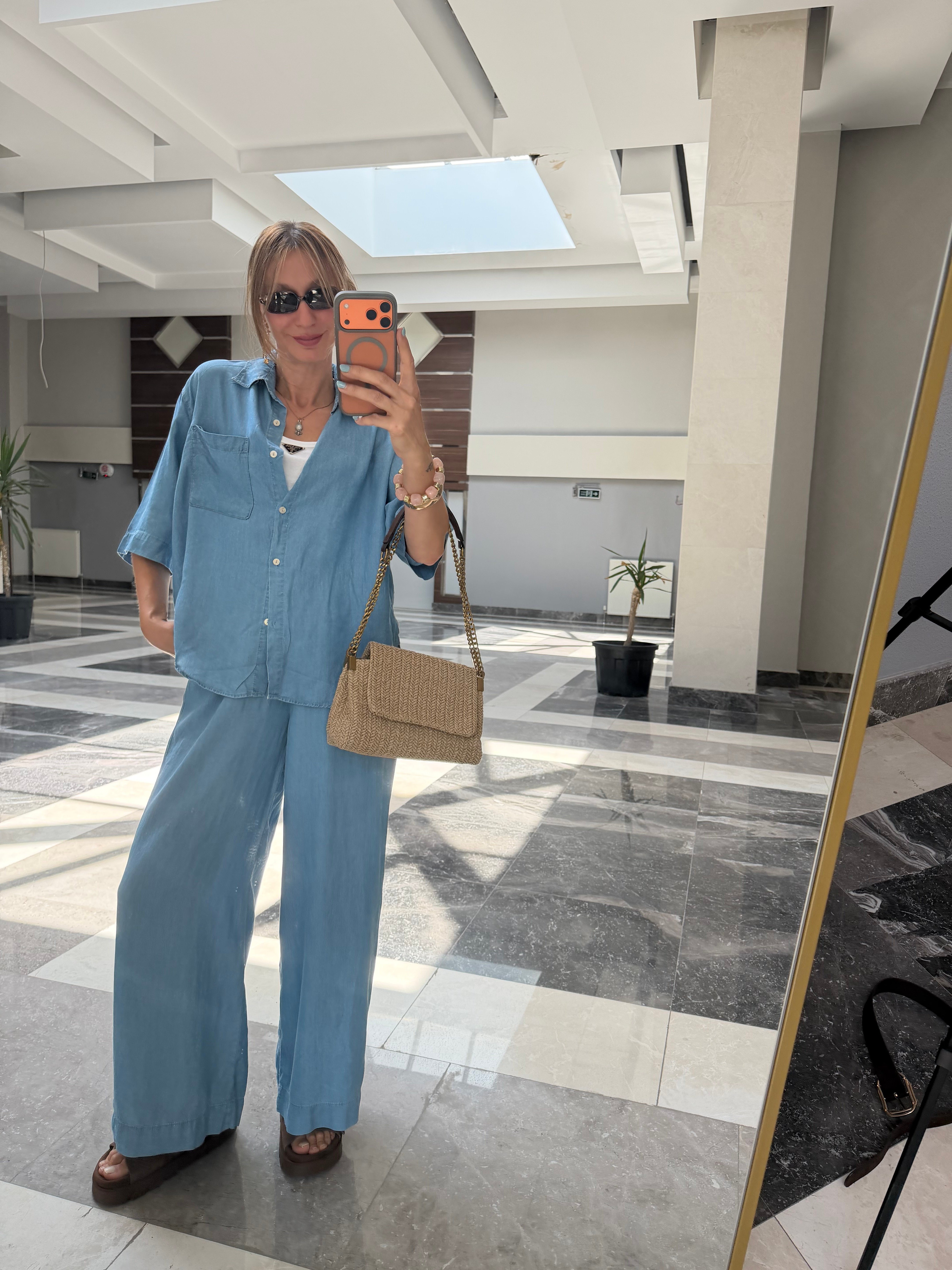 Tensen Denim Görünümlü Gömlek Pantolon Takın