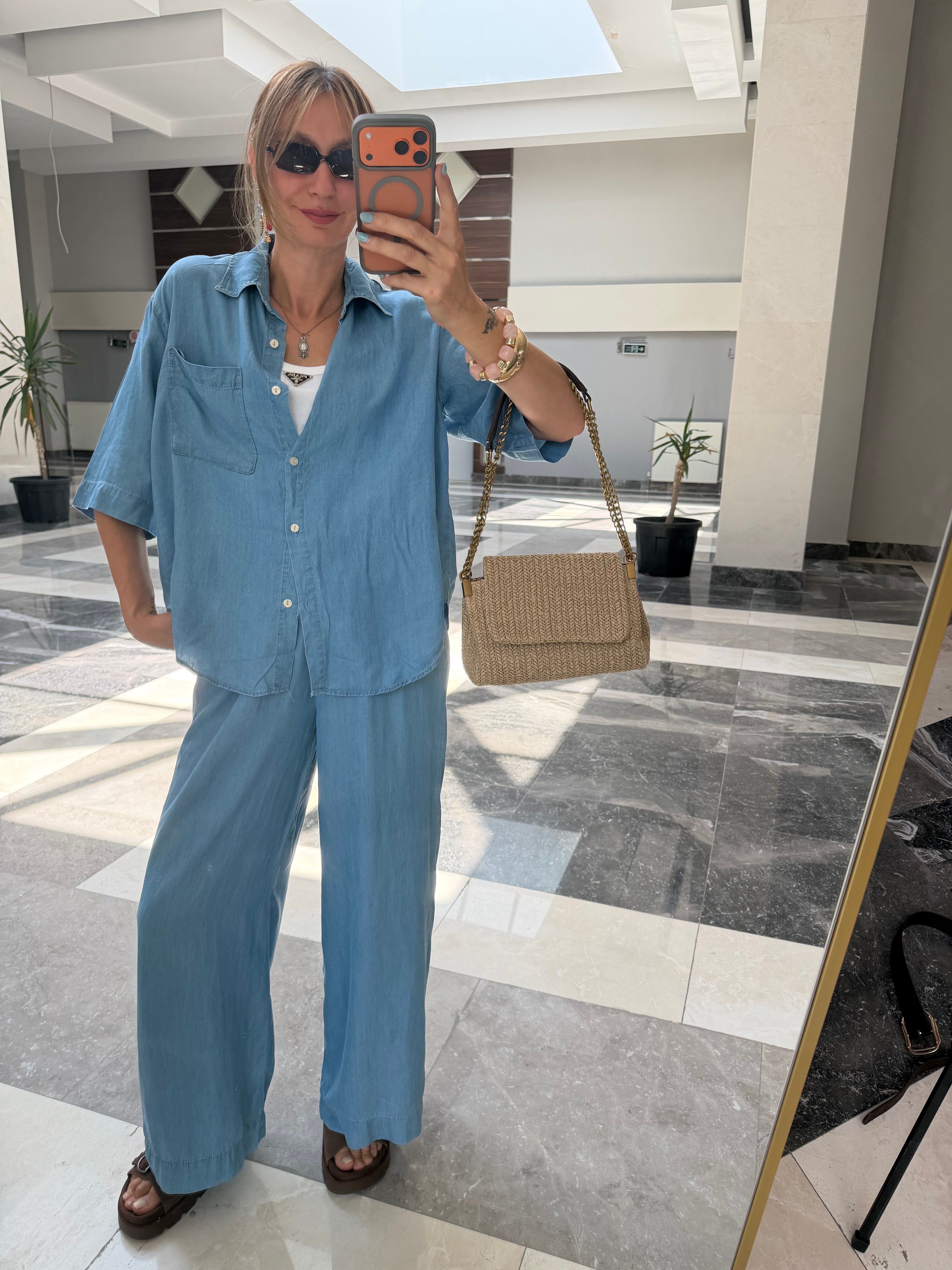 Tensen Denim Görünümlü Gömlek Pantolon Takın