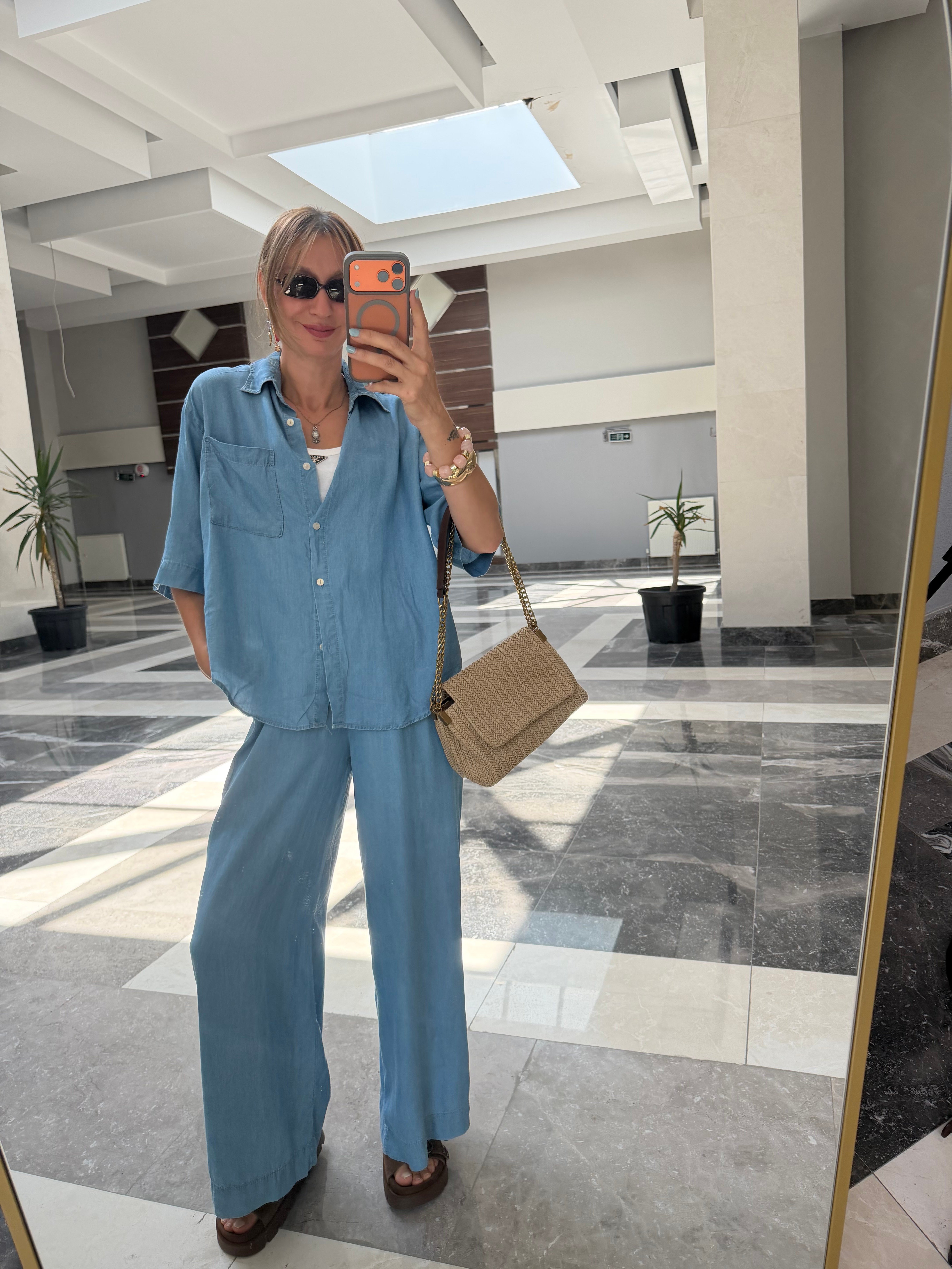 Tensen Denim Görünümlü Gömlek Pantolon Takın