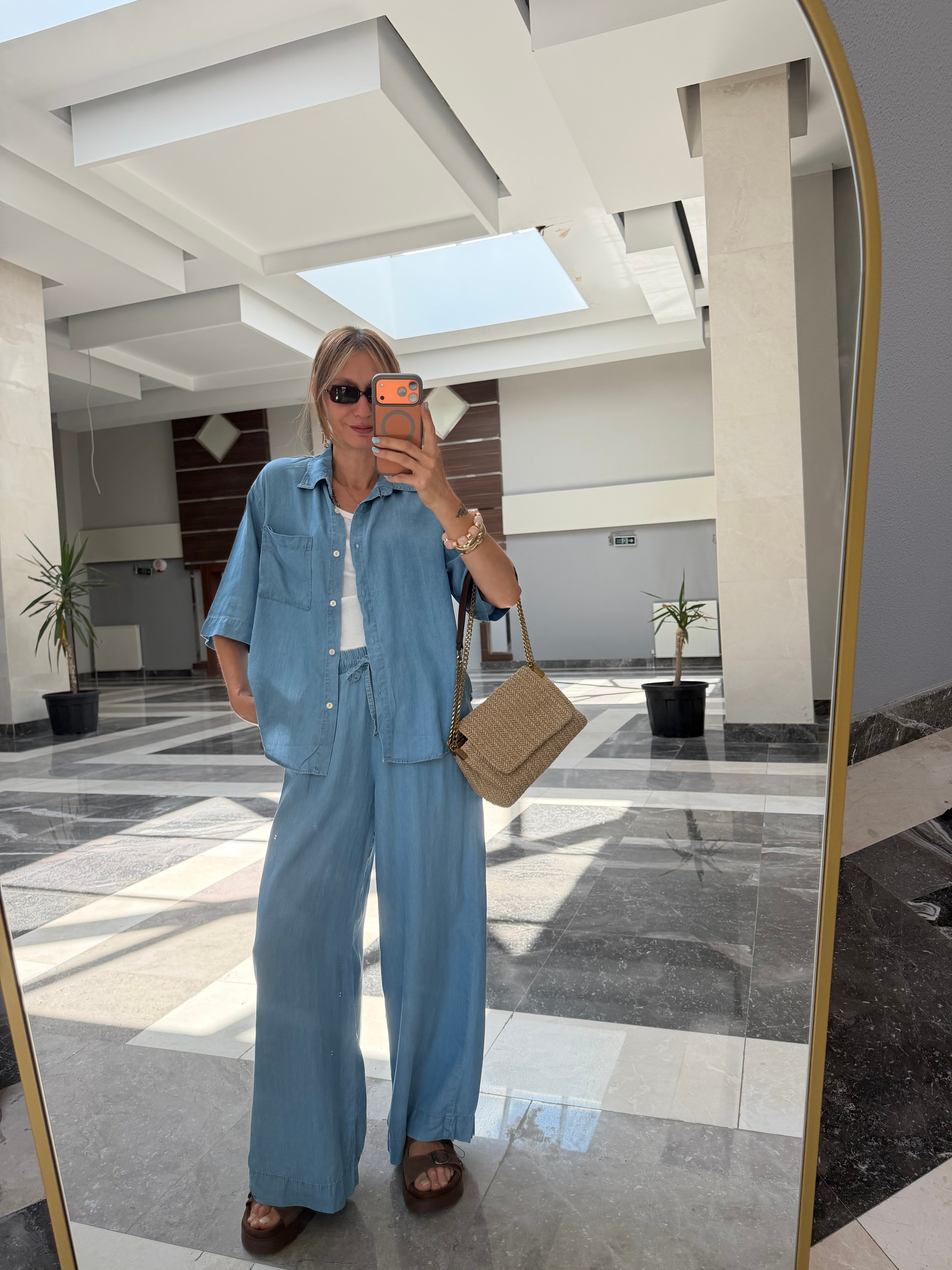 Tensen Denim Görünümlü Gömlek Pantolon Takın