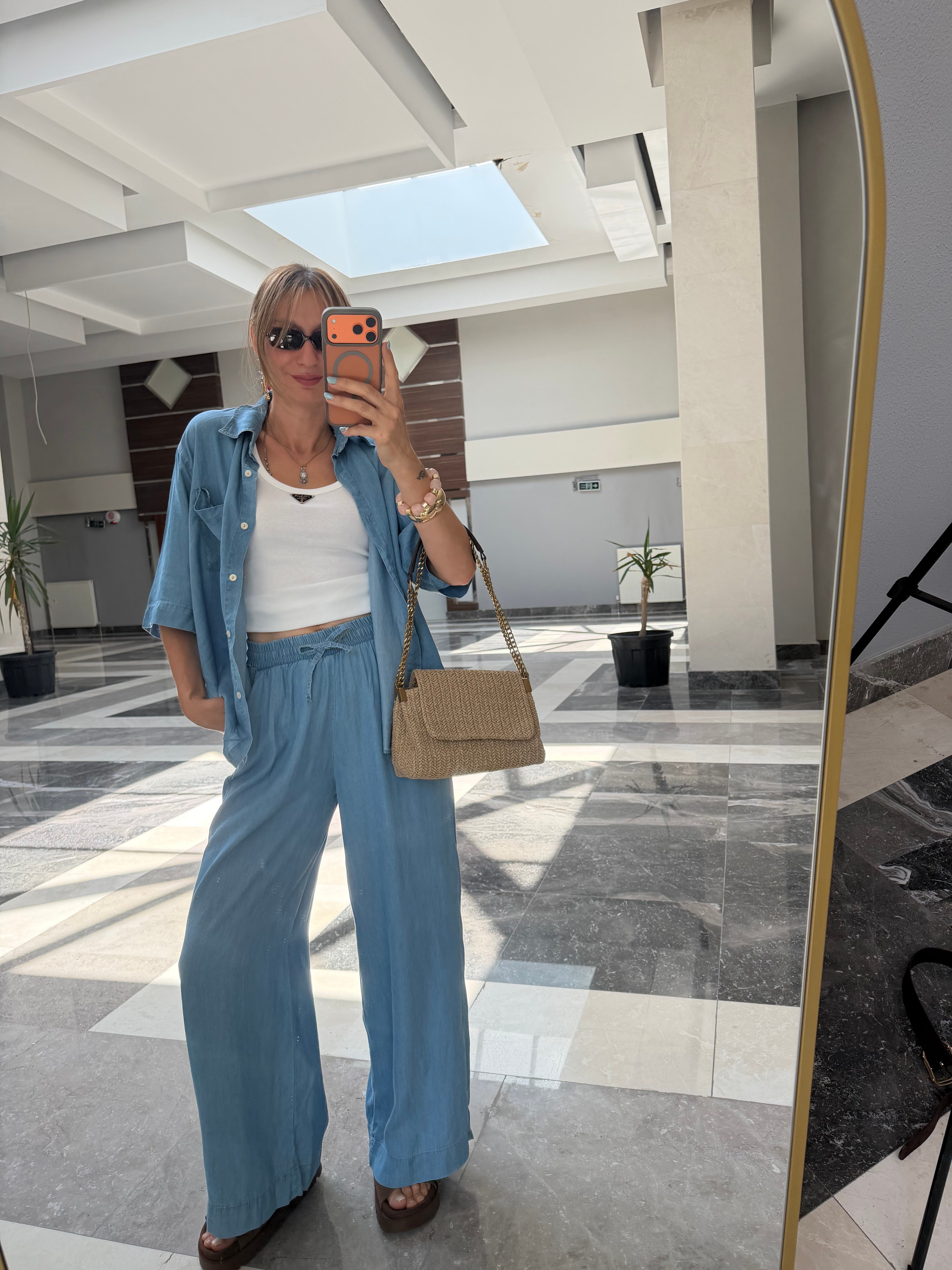 Tensen Denim Görünümlü Gömlek Pantolon Takın