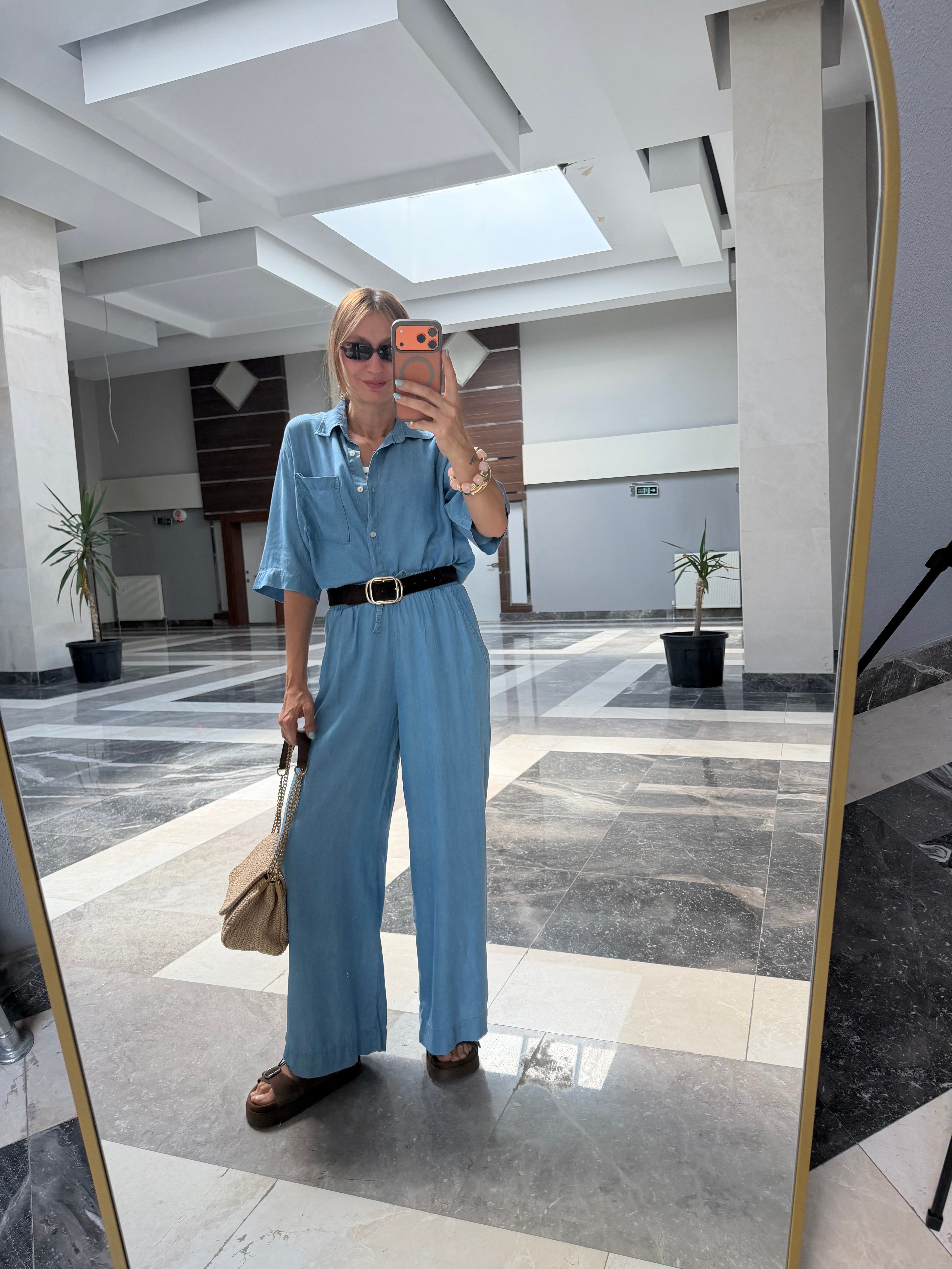 Tensen Denim Görünümlü Gömlek Pantolon Takın