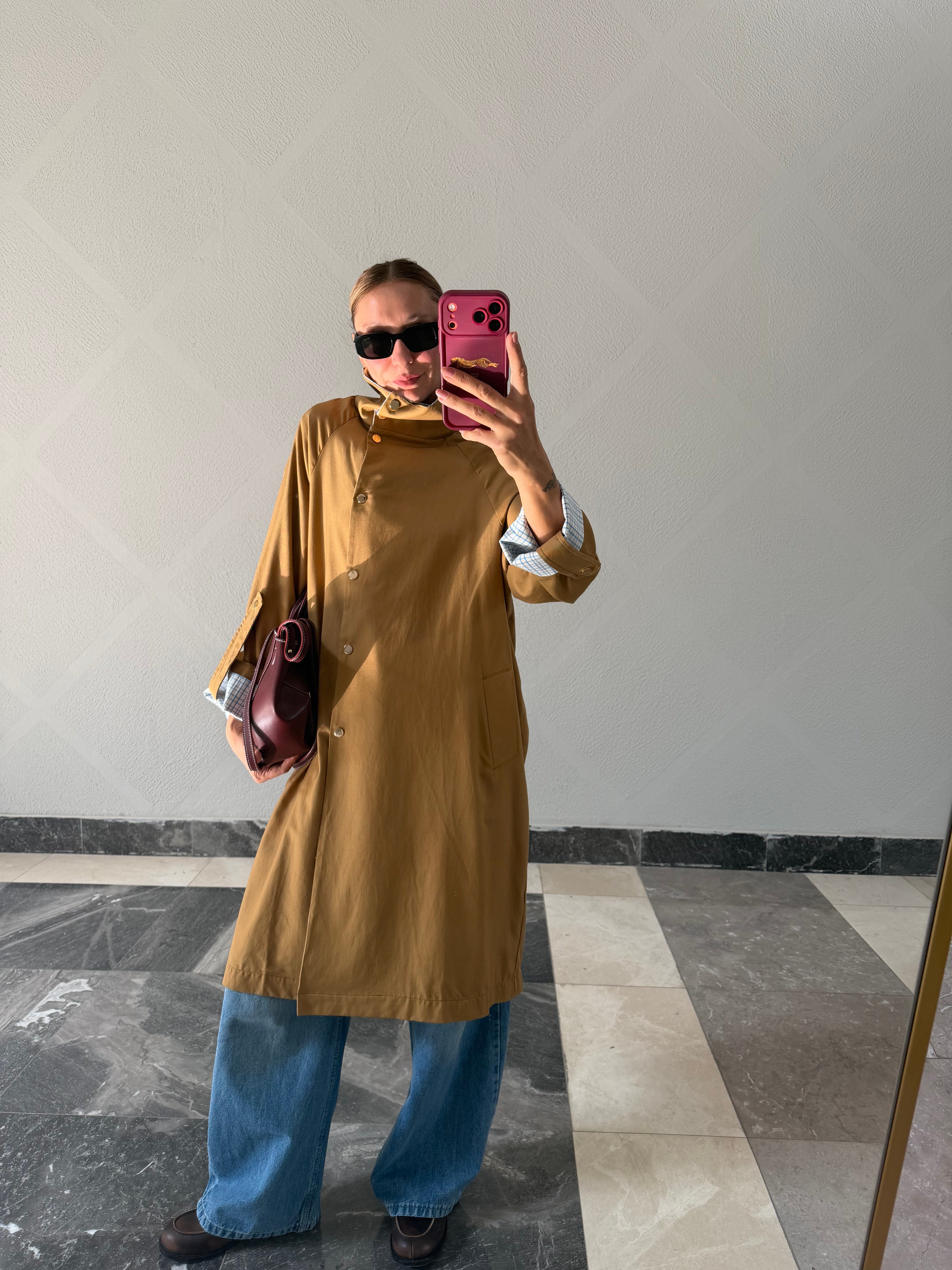 Twist Camel Dik Yaka Trençkot