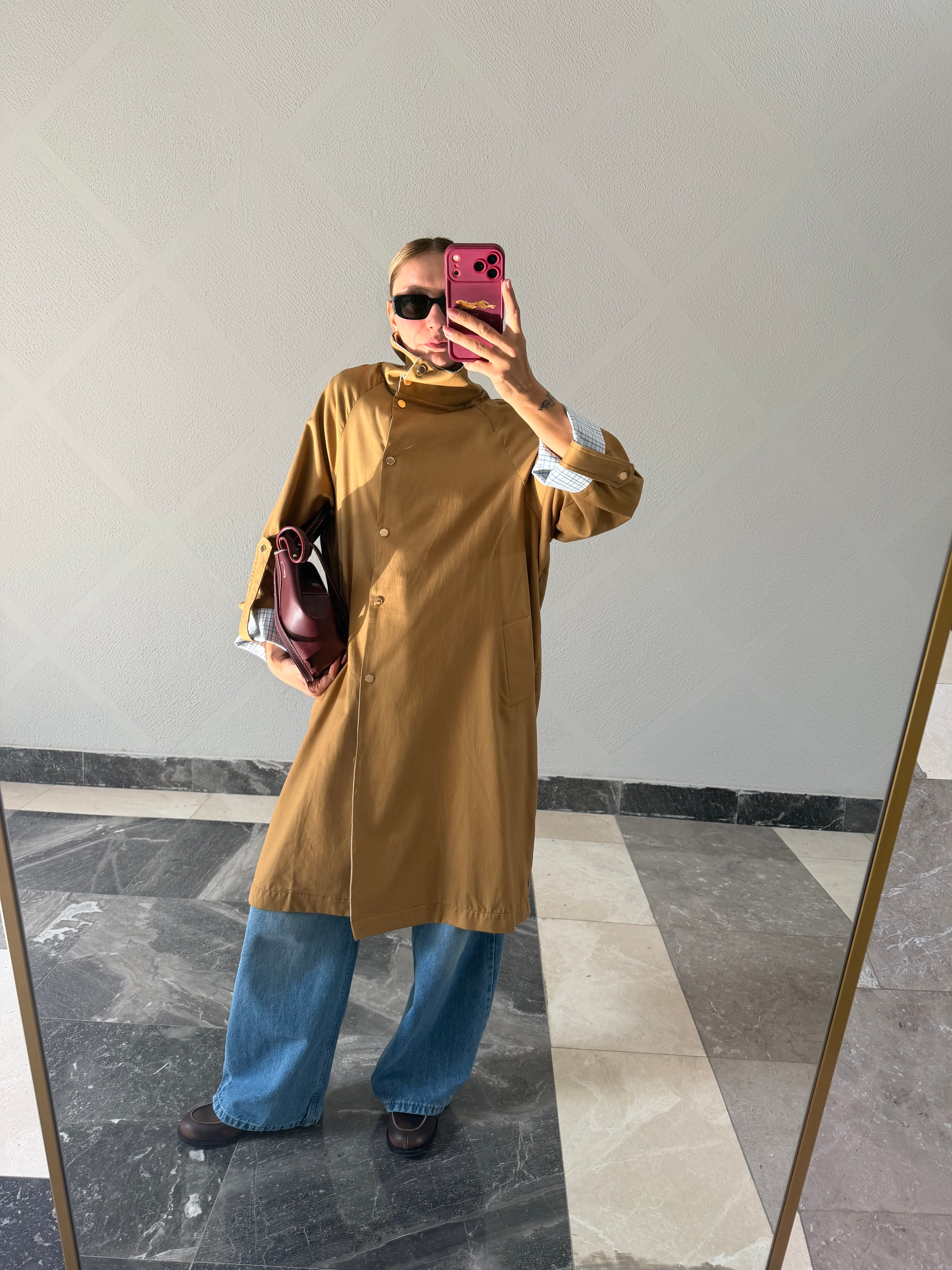 Twist Camel Dik Yaka Trençkot
